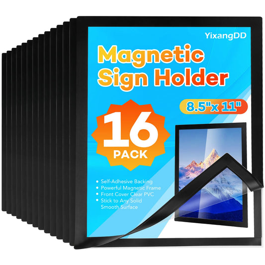 16 Pack Magnetic Sign Holder 8.5 x 11,Self-Adhesive Magnetic Wall Mount Sign Holder , Magnetic Document Holder for Wall Window Office Poster Store