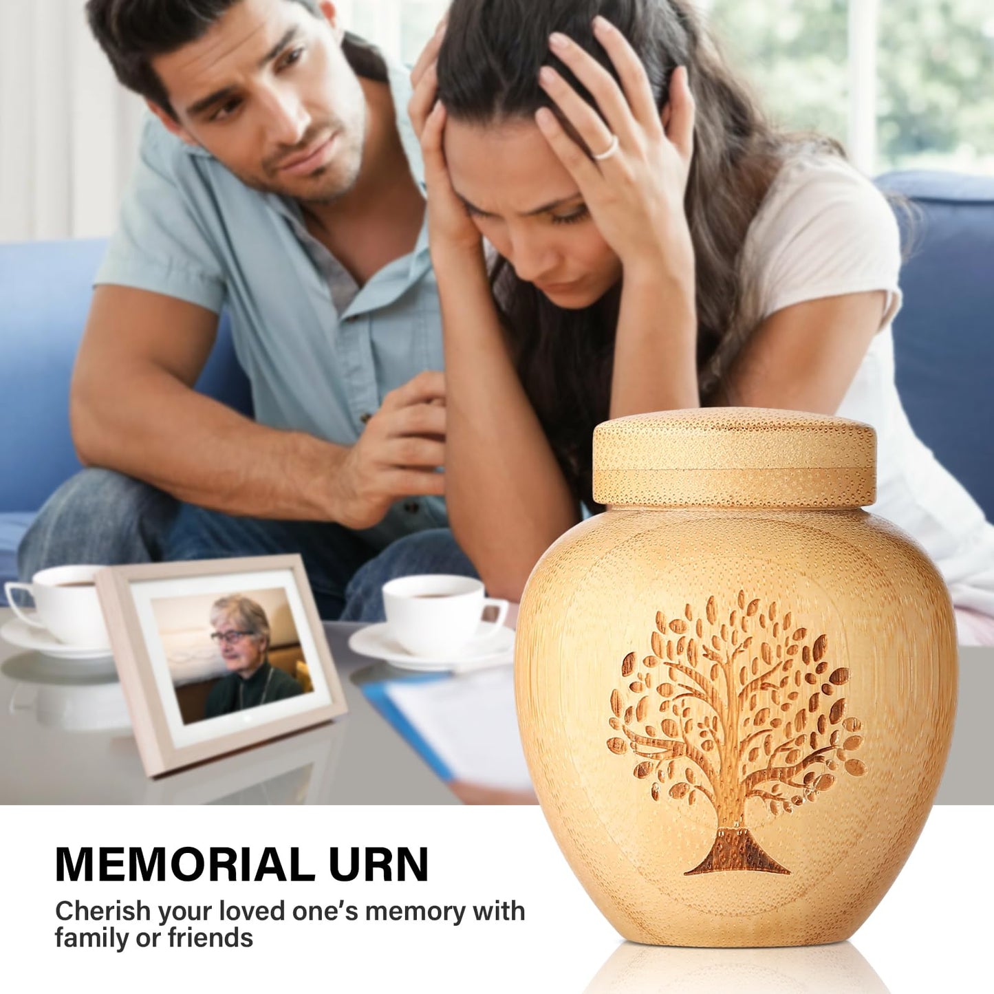 Small Keepsake Urns for Human Ashes Set of 4,Mini Urns for Ashes Made of Bamboo with Tree of Life Pattern Engraved,Small Cremation Urns for Human Ashes Adult Male Female
