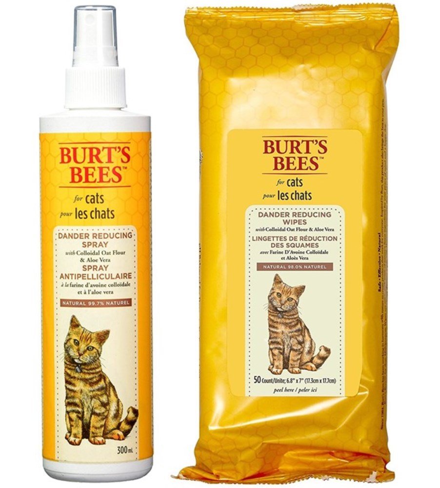 Burt's Bees for Cats Dander Reducing Spray and Wipes Bundle
