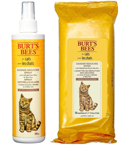 Burt's Bees for Cats Dander Reducing Spray and Wipes Bundle