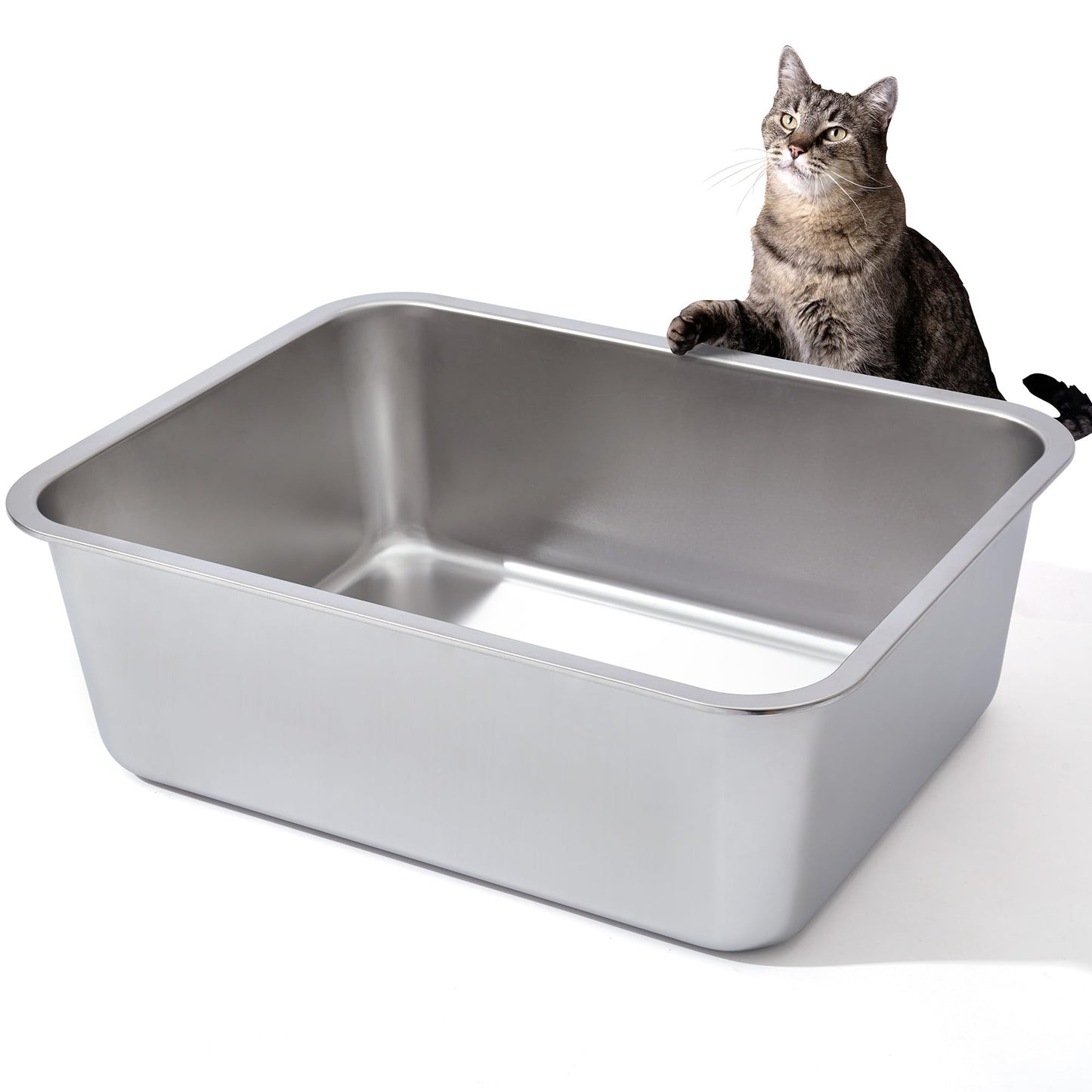 Stainless Steel Litter Box, High Sided Large Metal Cat Litter Boxes Easy Clean, Non Stick and No Smell, Suitable for Adult Cat