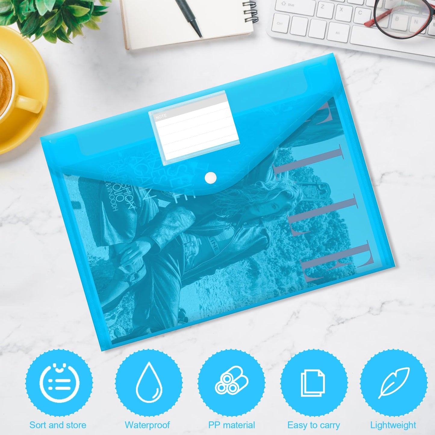 100 Pcs Clear Envelopes Bulk, A4 Letter Size Plastic File Folders with Snap Button, Waterproof File Pouches Document Envelopes for Office School Home Organization