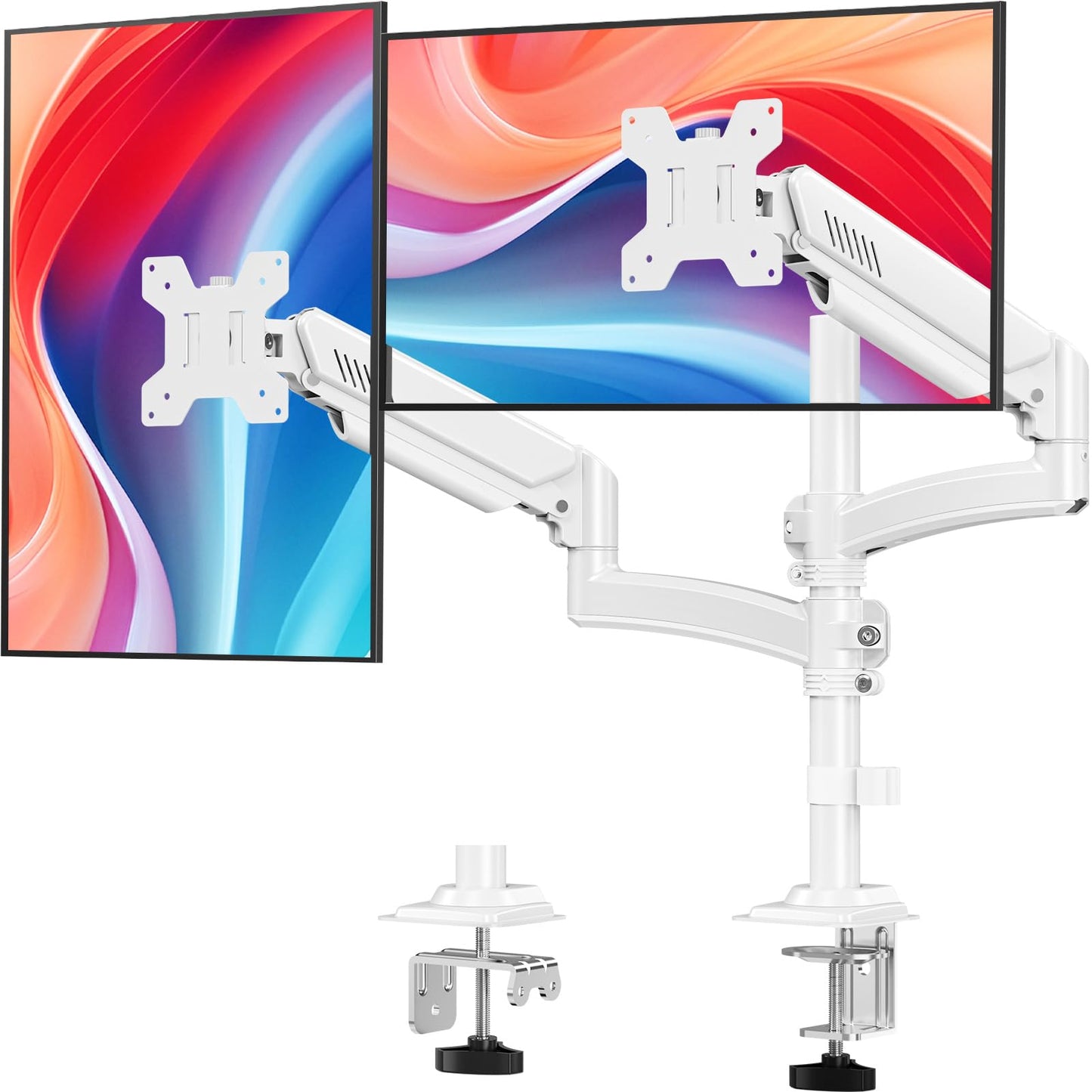 Dual Monitor Stand for Desk, Taller Monitor Arms for 2 Screens up to 32 inch, Ergonomic Adjustable Spring Double Computer Monitor Mount, Holds 4.4-22lbs, VESA 75/100mm, White, Freelift