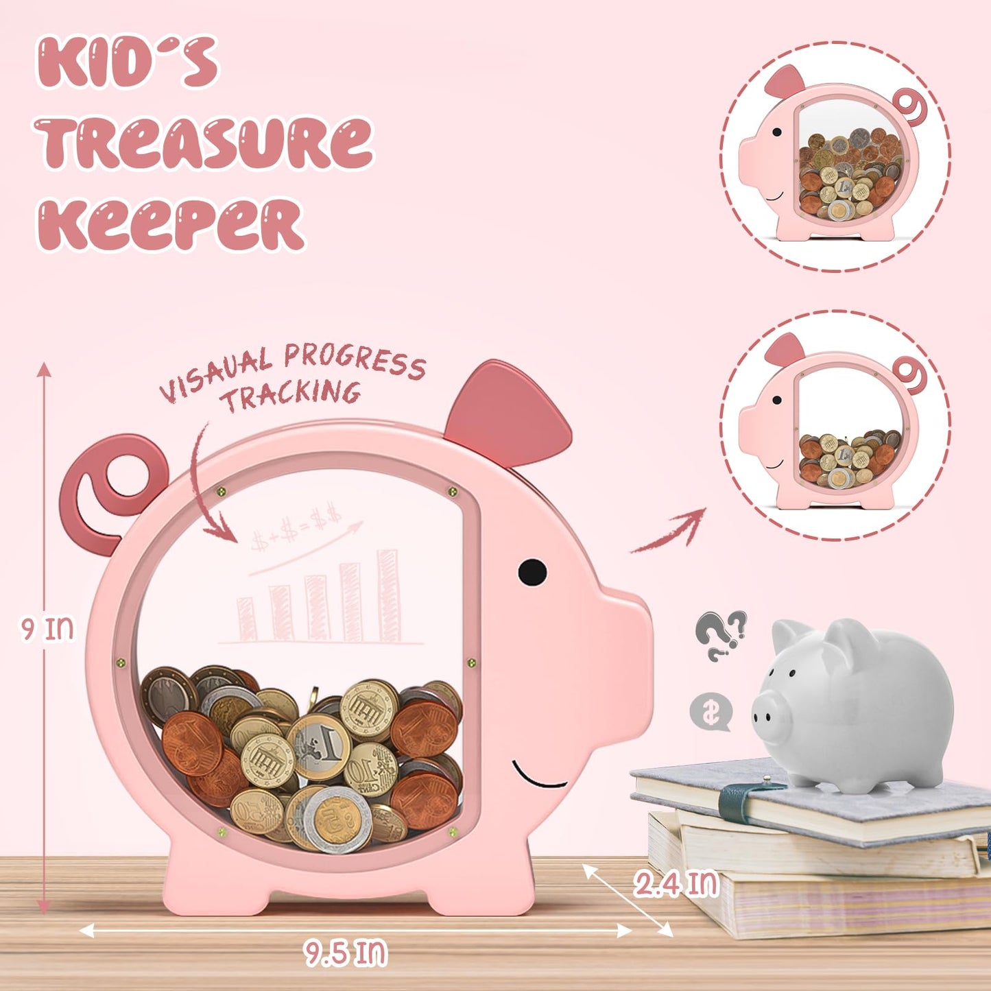 Summidate Wooden Piggy Bank for Girls, Cute Money Bank for Kids Boys, Unbreakable Coin Bank, Creative Saving Money Jar Personalized Gifts for Child Birthday Gift & Decor