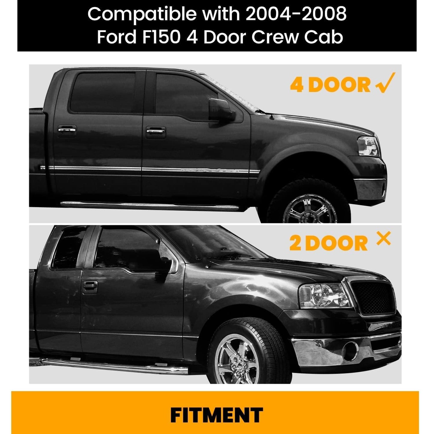 ECOTRIC Steel Cab Corner Covers Compatible with 2004-2008 Ford F-150 2006-2008 Lincoln Mark LT 4 Door Crew Cab Pickup Truck, Rust Repair Panel Replacement Left & Right