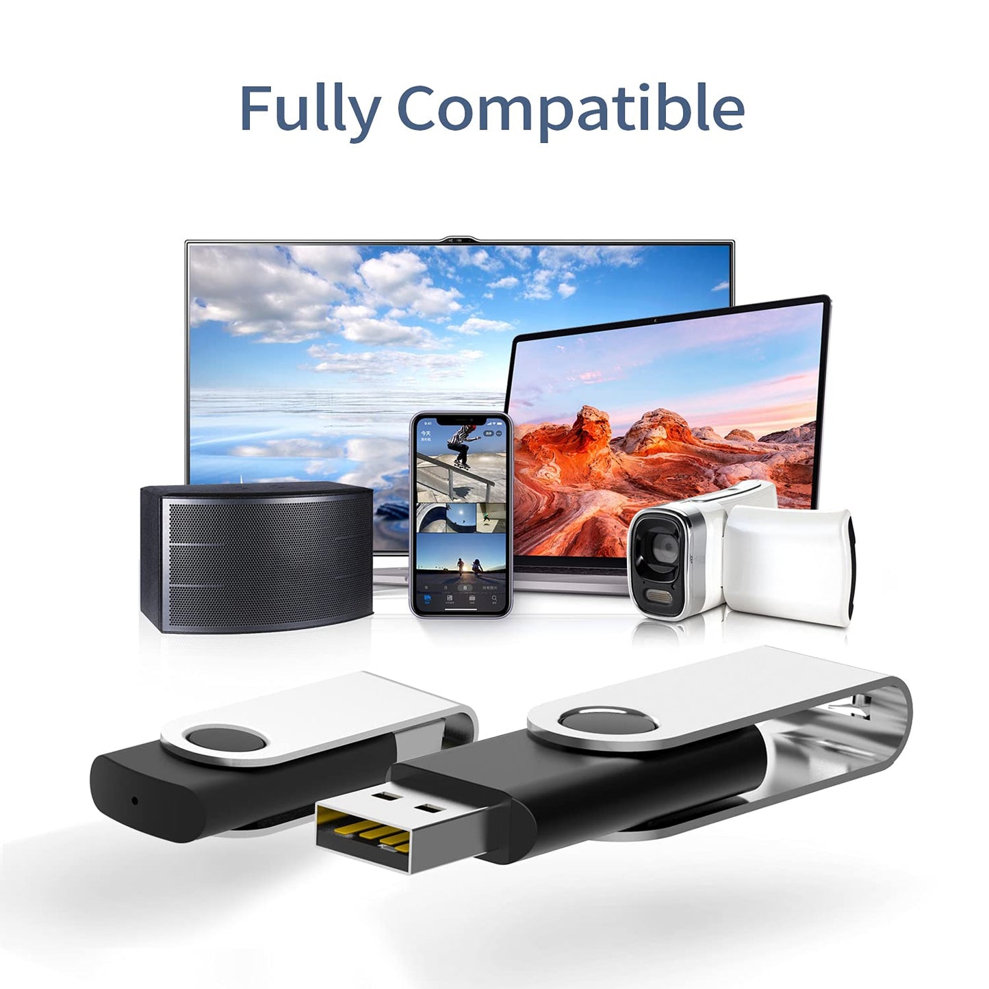 8GB USB Stick 50Pack, KOOTION USB Memory Stick 50Pack USB2.0 Flash Drive Swivel Design Pen Drive 8GB Memory Stick Fold Storage (50Pack, Black)