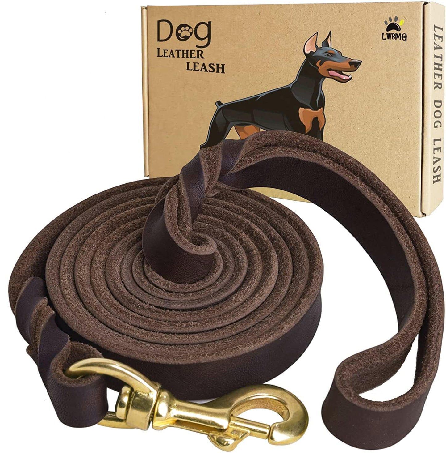 LWBMG Leather Dog Leash 8ft, Heavy Duty Dog Leash, Strong and Durable Leather Braided Dog Leash, Soft and Comfortable Leather Leash for Medium Large Dogs Training and Walking