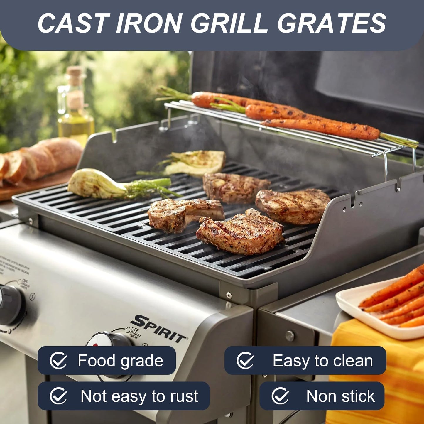 Uniflasy 7637 17.5 Inch Grill Cooking Grates for Weber Spirit & Spirit II 200 Series Spirit E210 Spirit E220 Spirit S210, Spirit S220 with Front Control Weber Spirit 200 Grill Grates