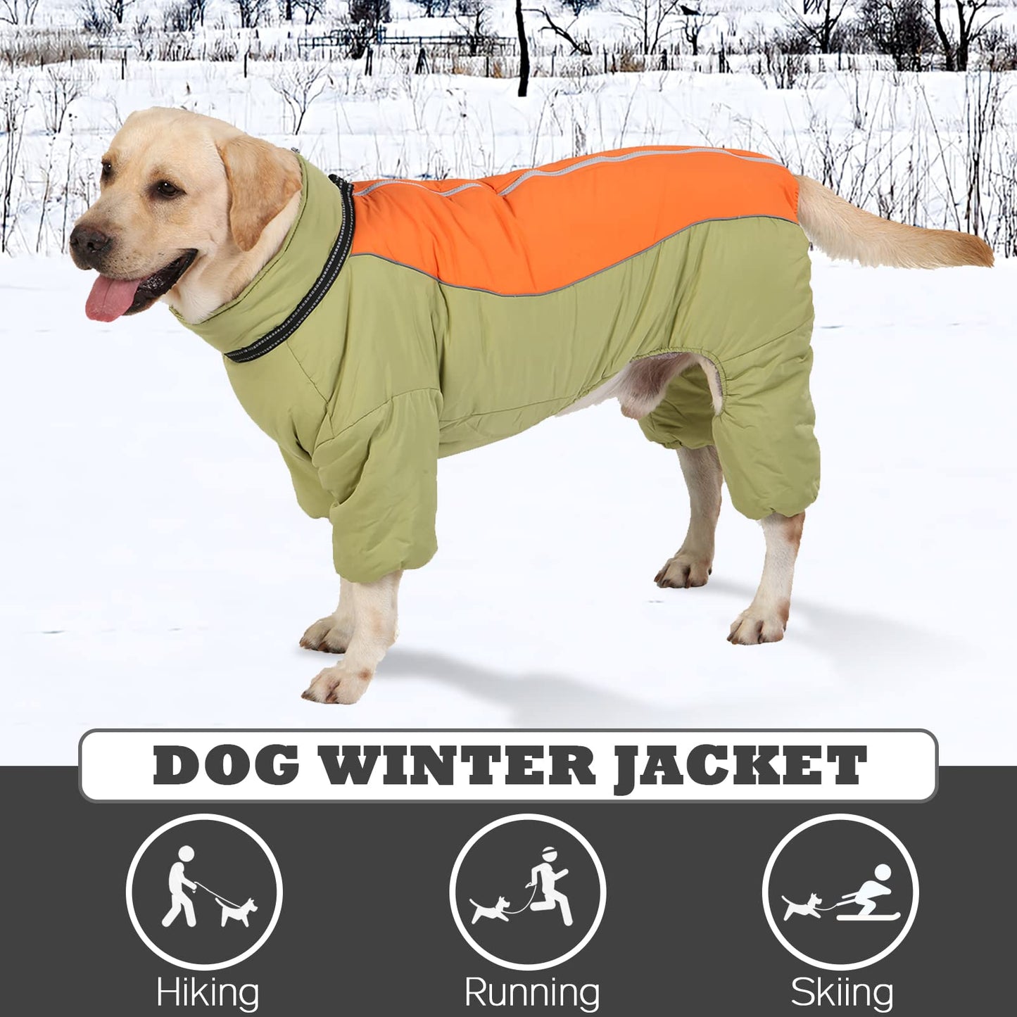 Dogs Thick Toasty Warm Coat, Zip Up Windproof Winter Snowsuit with Harness, Reflective Fleece Lined Dog Jacket for Medium Large Dogs, LightGreen,30