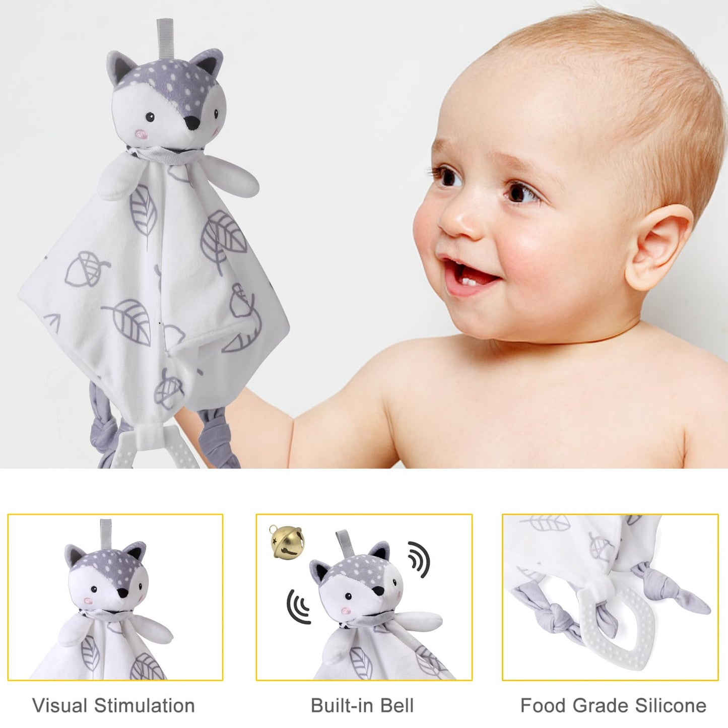 Baby Boy Girl Gift Box Set Newborn Baby Blanket, Newborn Lovey Security Blanket, Baby Wooden Rattle Toy, New Born Clothes Bibs Socks