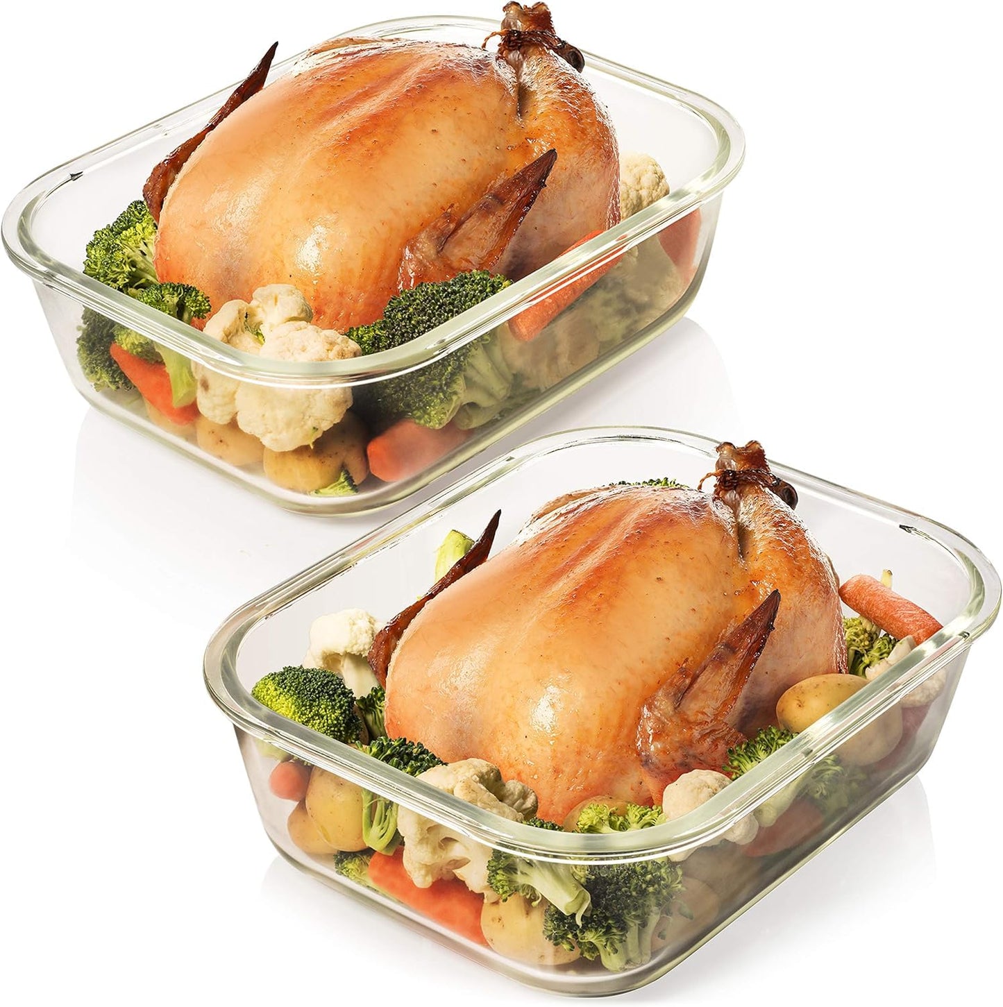 Razab 10 Cups/ 80 Oz 2 Pack Large Glass Container Food Storage with Lids - Leakproof, BPA-Free Large Meal Prep Container Ideal for Roasting Turkey, Store Leftover - Microwave & Oven Safe