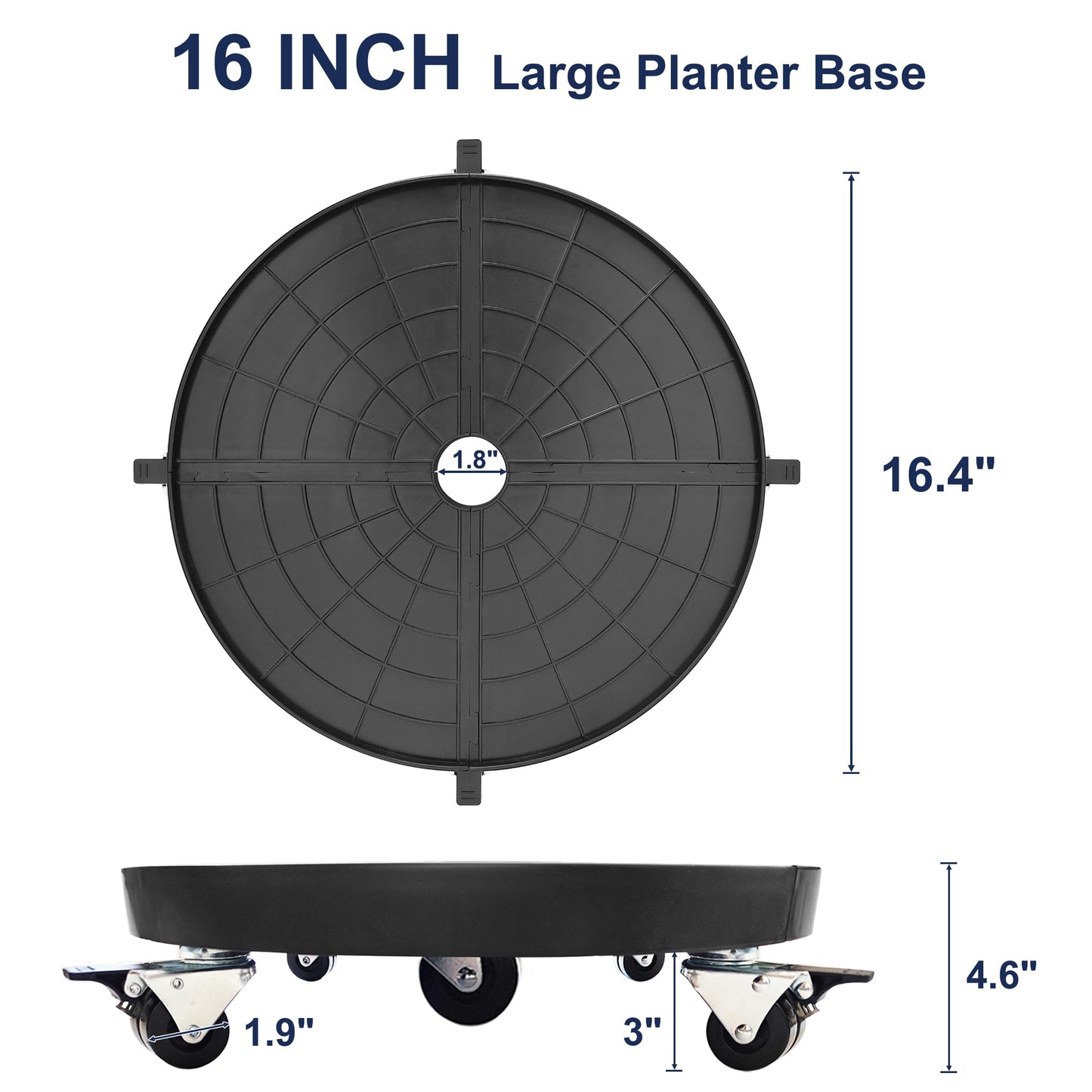 NOAMOO 16 Inch Plant Caddy with Wheels Outdoor Indoor 2 Pack, Extra Large Rolling Plant Stand for 500lb Heavy Duty Flower Pots, Round Plant Rollers Lockable Potted Planter Dolly, Black