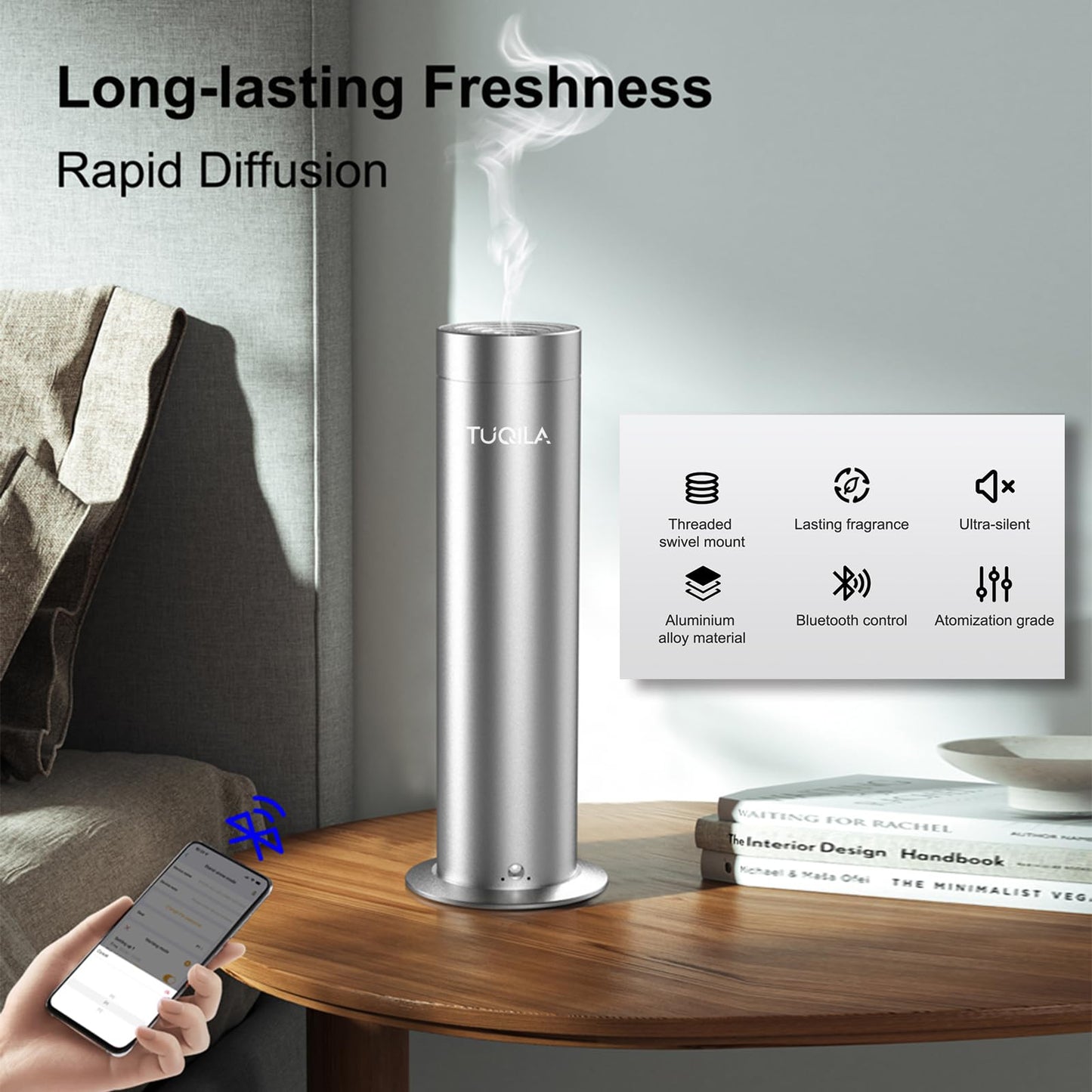 Tuqila Diffuser Smart Scent Essential Oil, Waterless Cold Air Aroma Scent Diffusion, APP Control 150ML Up to 1500Sq.Ft Coverage, Fragrance Aromatheray Oil for Home, Hotel,Office (Silver+20ML My Way)