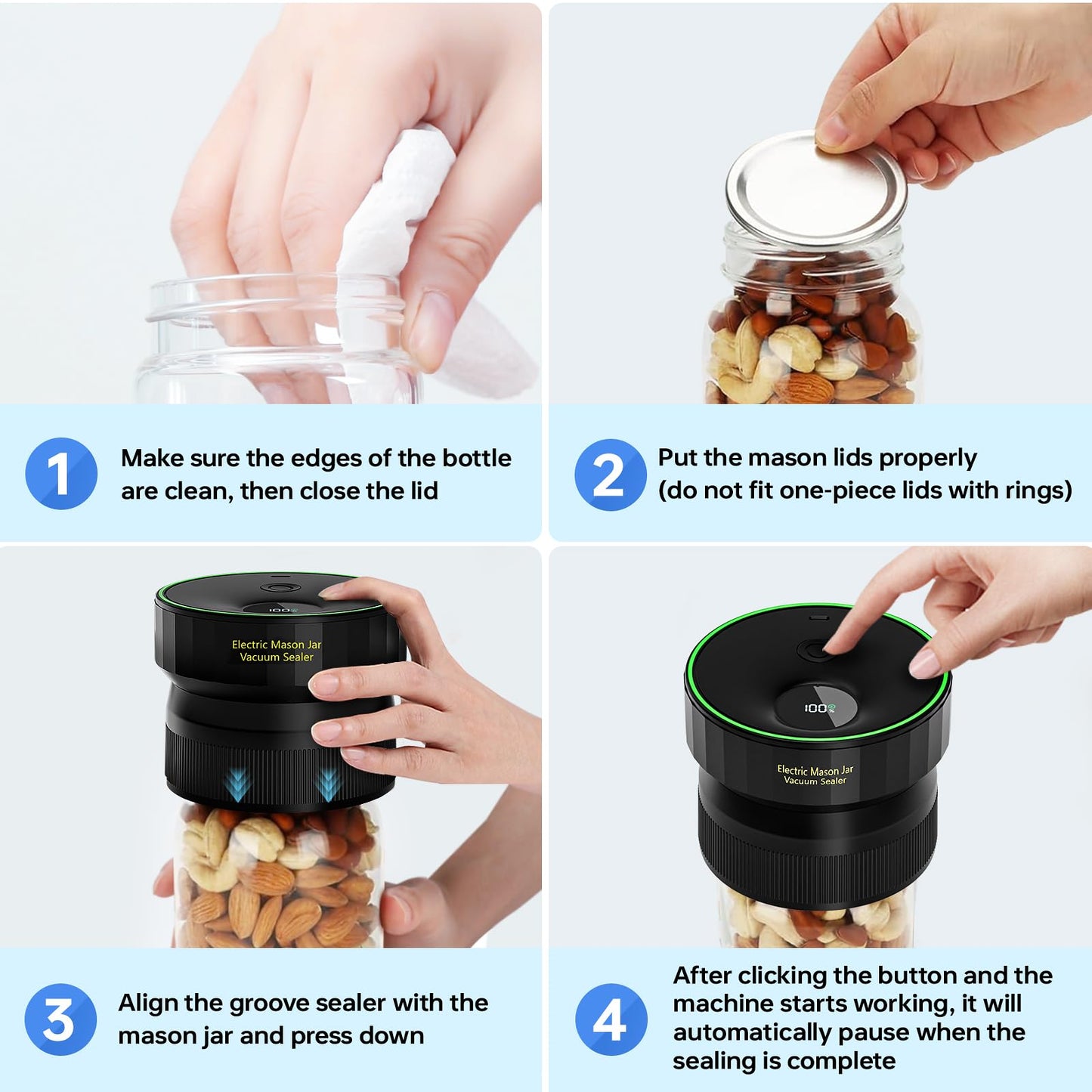 2026 Upgraded Automatic Mason Jar Vacuum Sealer, Electric Vacuum Sealer for Regular Mouth and Wide Mouth Canning Jars