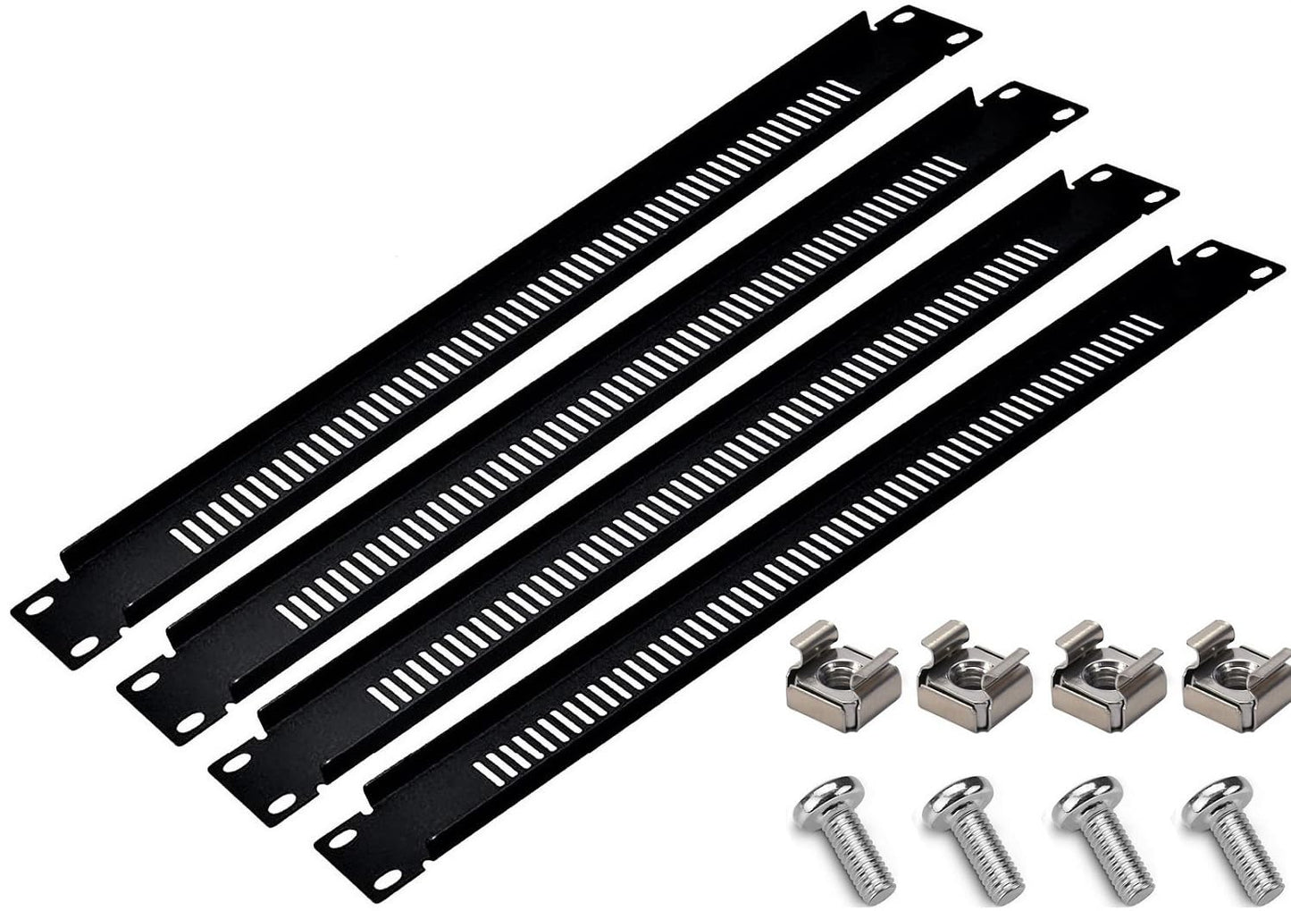 KUYEFGF 1U Vented Blank Panel with Cage Bolts Nuts Screws(4 Pack) - Tool-Free Server Rack Filler for 19" Network Cabinet,Slotted Ventilation Cover,Black Steel Spacer Partition