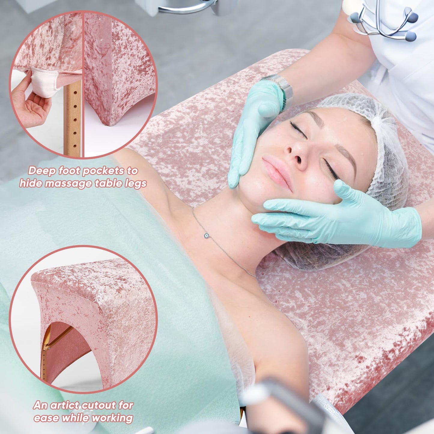 Crushed Velvet Curvy Lash Bed Topper Cover & Massage Table Cover Set, 2PCS Luxurious Protective Covers Machine Washable,Fits Lash Extension Beds,Beauty Spa Msaage Tables,Esthetician