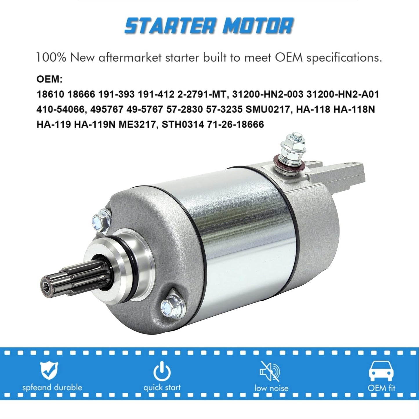 Starter Motor Replacement for Honda ATV TRX500FA FourTrax Foreman Rubicon 2001-2014, TRX500FGA 04-08, TRX500FPA FourTrax Rincon GPS 09-14 Replaces SMU0314 8610 18666 31200-HN2-003 1200-HN2-A01