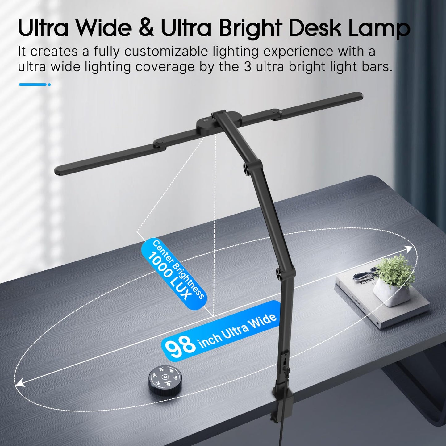 Syrinx LED Desk Lamp, Architect Desk Lamps Home Office with Gesture Switch & Remote Control, 24W Bright Desk Light with 50 Light Modes Eye-Caring Desk Lamp with Clamp for Reading Study Workbench