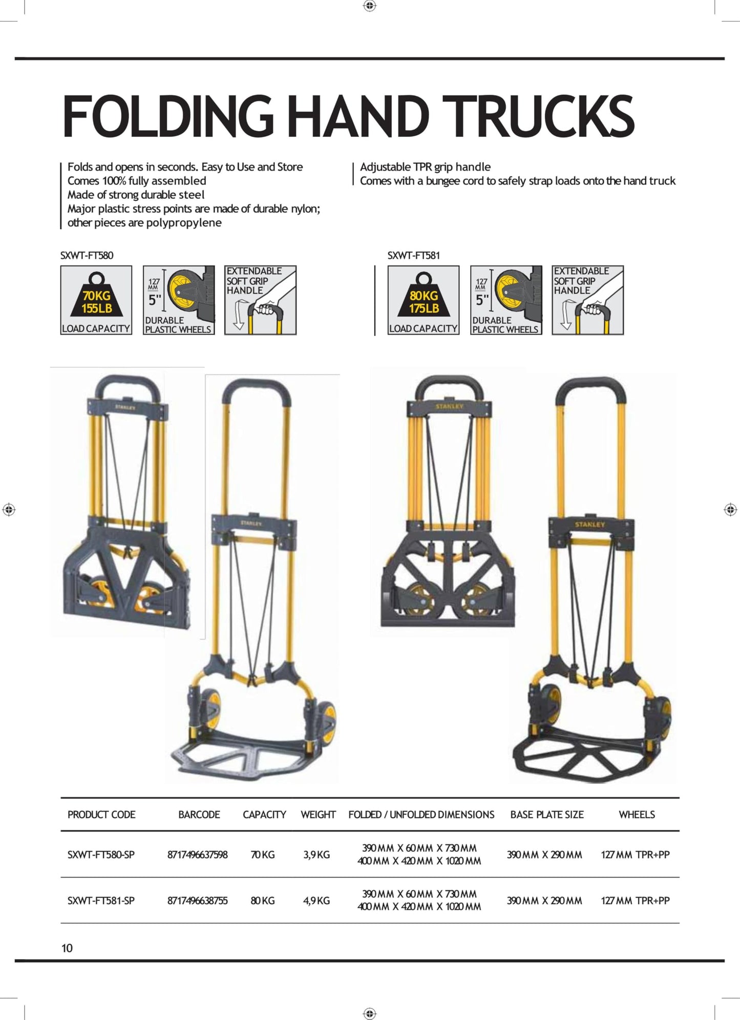 Stanley Folding Hand Truck, Yellow