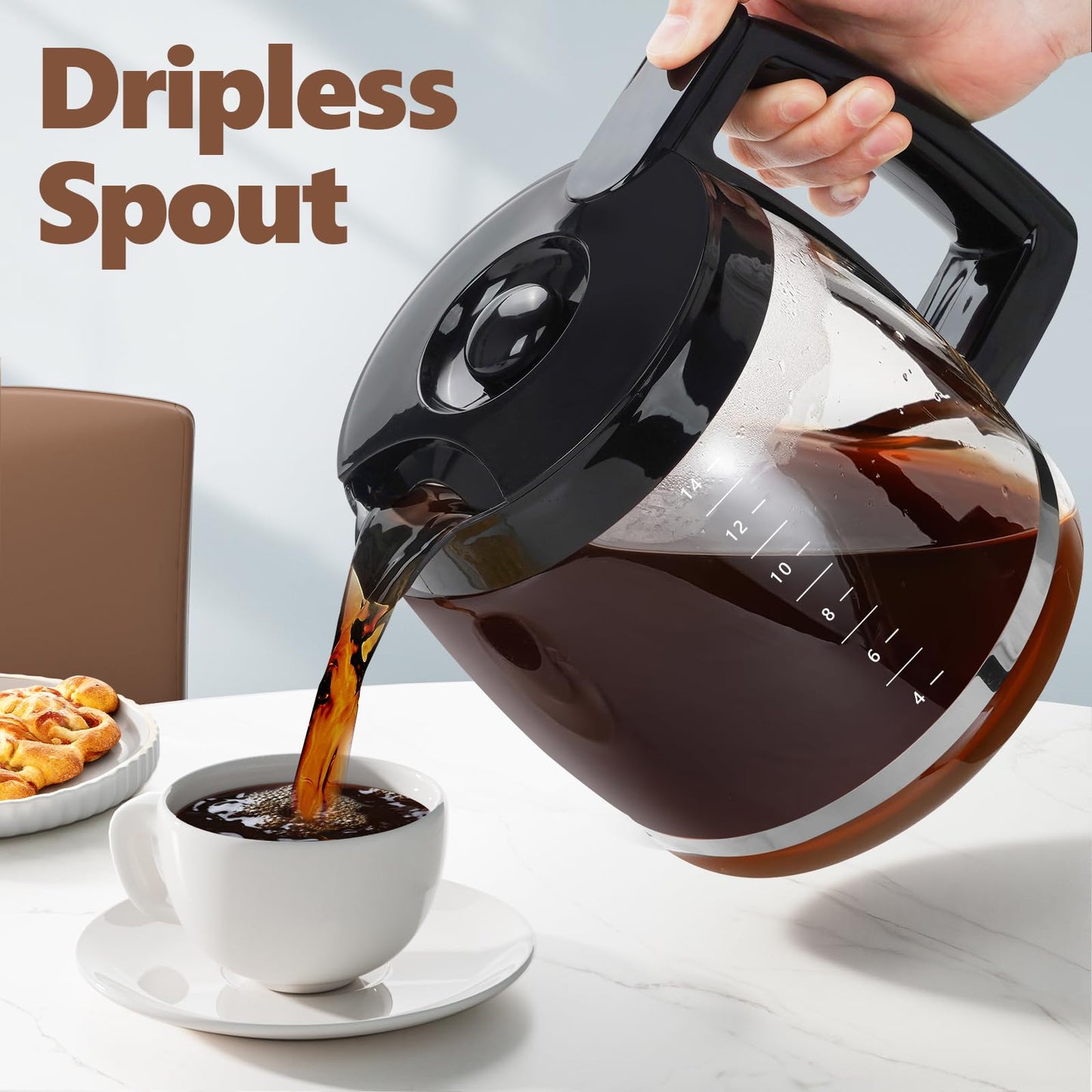 14-Cup Coffee Pot Replacement for Cuisinart Coffee Maker DCC-2200, DCC-2600, DCC-2800, DCC-3200, and DCC-3200P1, Glass Carafe Replacement for Cuisinart with Sturdy Handle, BPA Free, Dishwasher Safe
