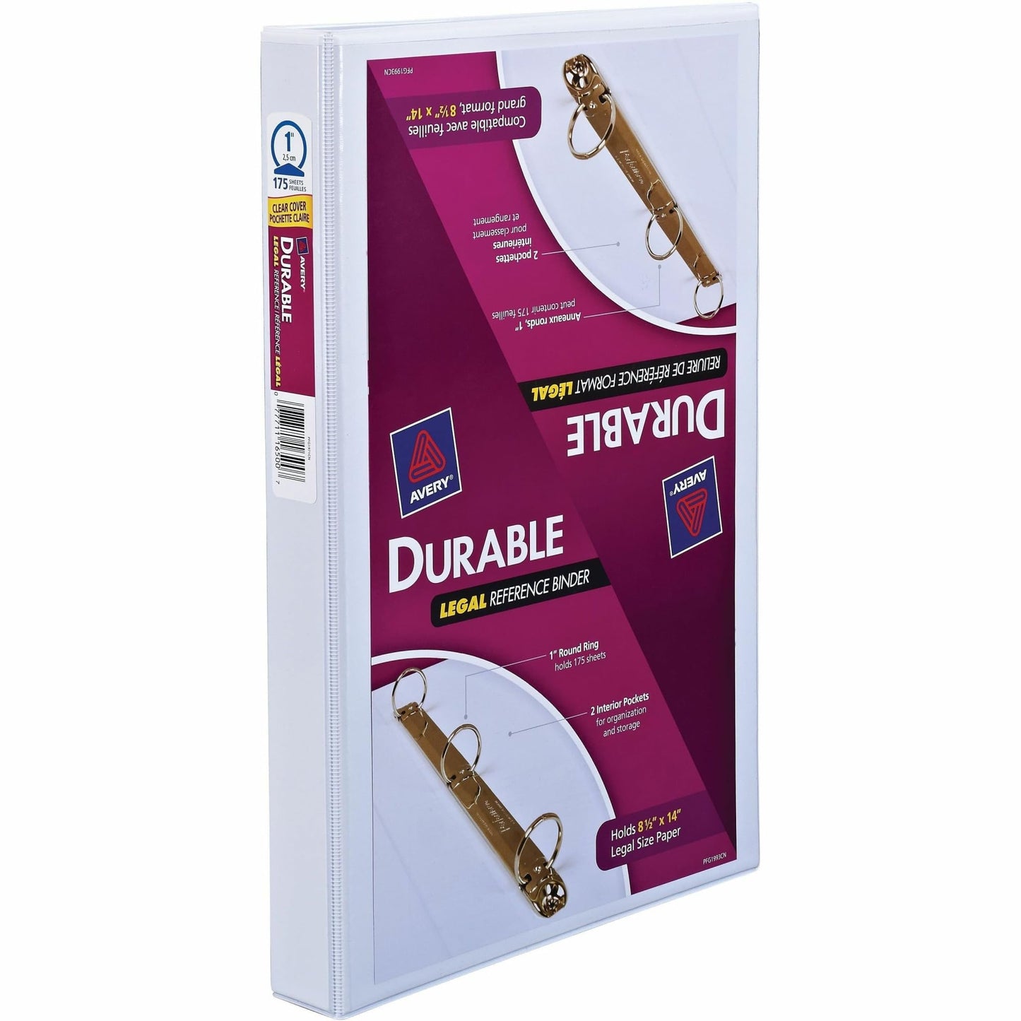 AVERY Durable Legal-Sized Binder, 1" Round Rings, 8.5" x 14", 175 Sheet Capacity (16500) White