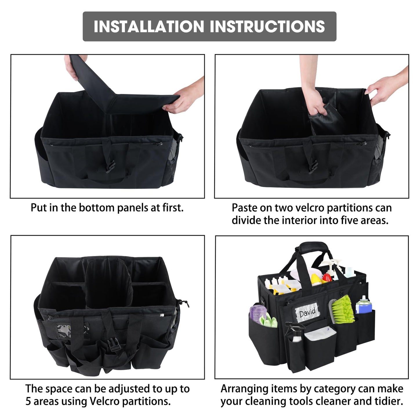 ZKOO Wearable Cleaning Caddy Organizer, Large Capacity, Black, 5 Compartments, Adjustable, Unisex, Cleaning Supplies & Hardware Tools