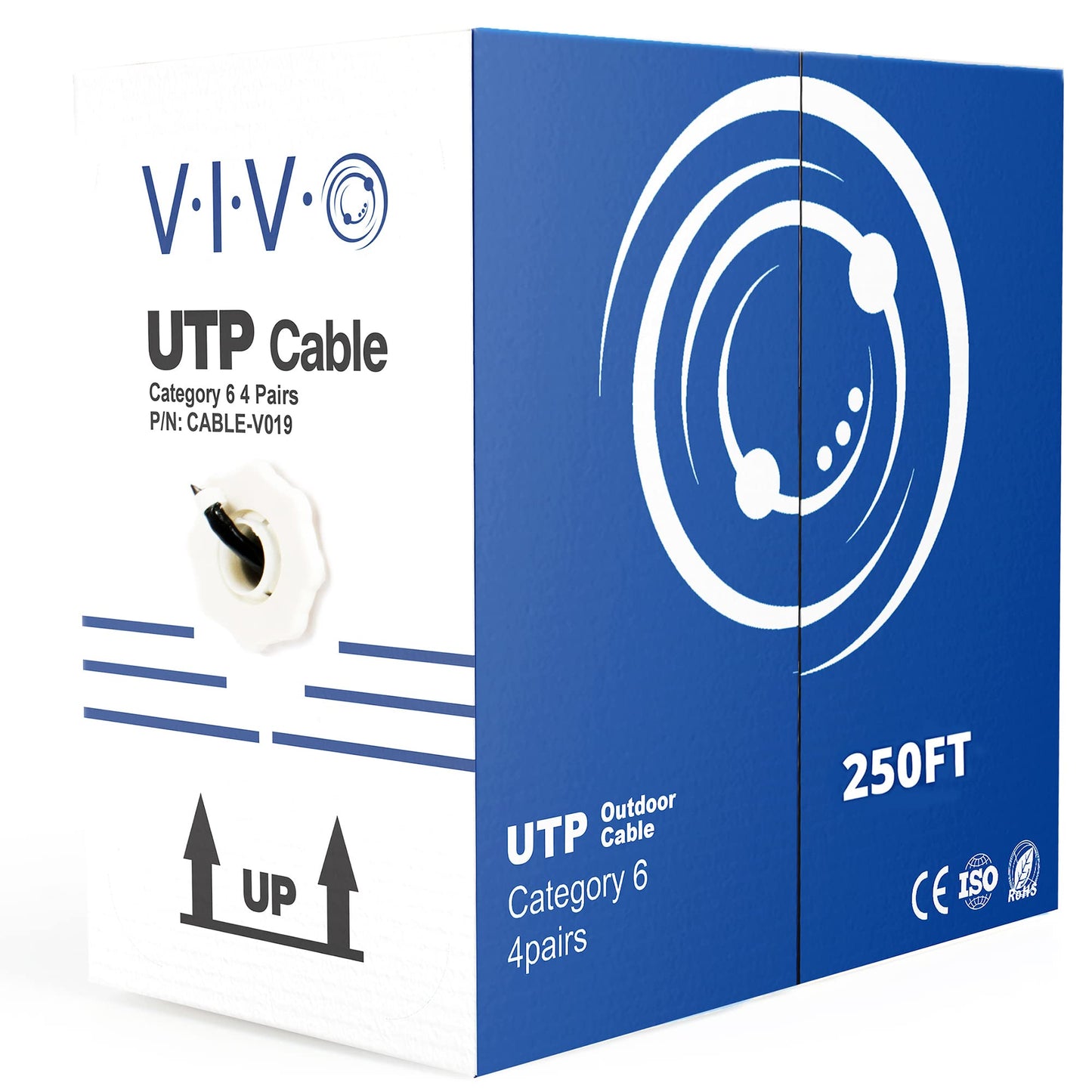 VIVO Waterproof 250ft Bulk Cat6 Wire, CCA Ethernet Cable, 23 AWG, UTP Pull Box, Outdoor Direct Burial, Black, CABLE-V019