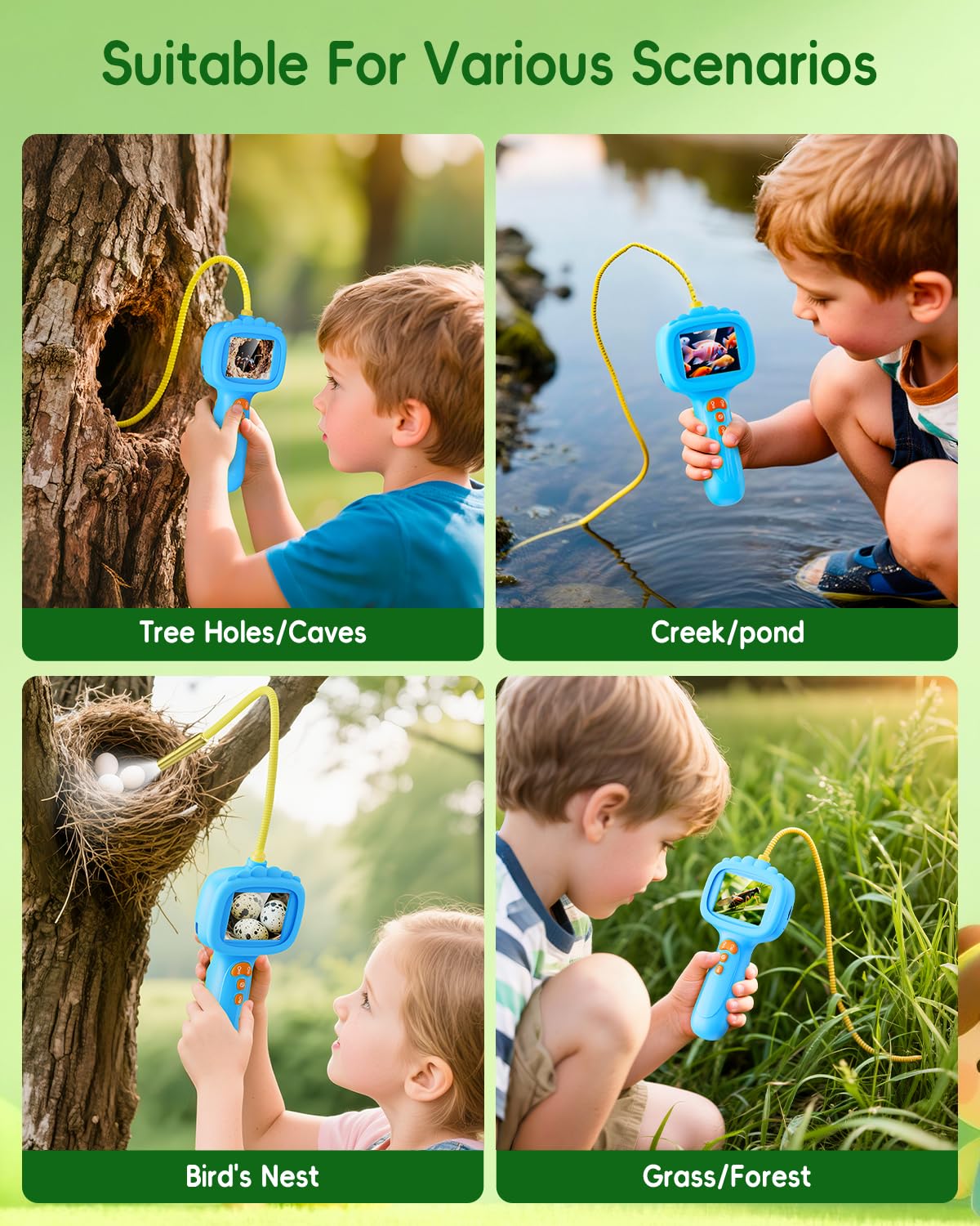 Borescope Snake Camera with Light for Kids, Outdoor Educational STEM Toys, Science Gifts for 5 Year Old Boy, Camping Nature Activities, Best Birthday Gift for Boys, Girls Ages 5,6,7,8,9 Blue