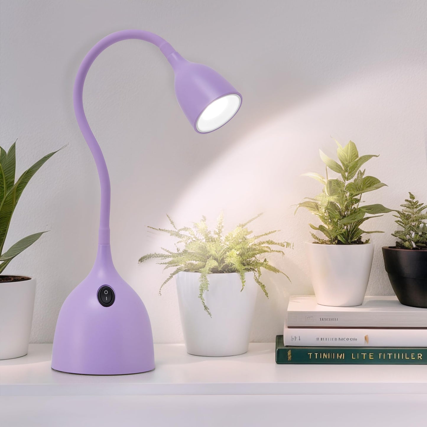 EJIAXIN Gooseneck Desk Lamp 360° LED Flexible Reading Light Small Desk Lamps for Small Spaces Home Office Bedroom College Dorm Desk Bookshelf Nightstand Table Lamp (Purple)