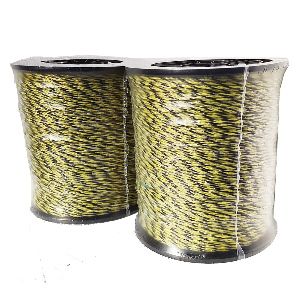 Electric Fence Wire 1650 Feet 500 Meters, 6 Stainless Steel Strands for Reliable Conductivity and Rust Resistance, Yellow and Black Color Electric Fence Polywire