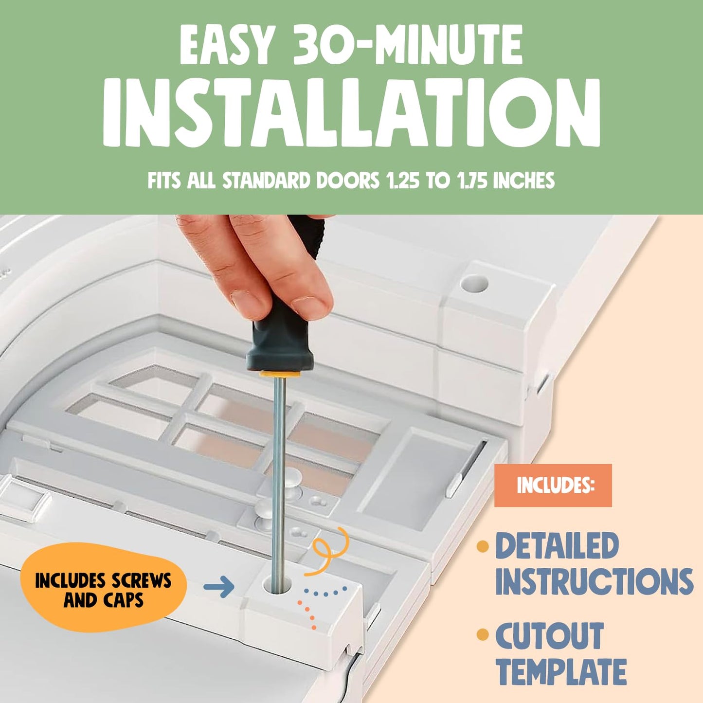 Cat Door for Interior Door - No-Flap Design for Cats Up to 20 lbs, Easy DIY Setup, Secured Installation in Minutes, No Training Needed