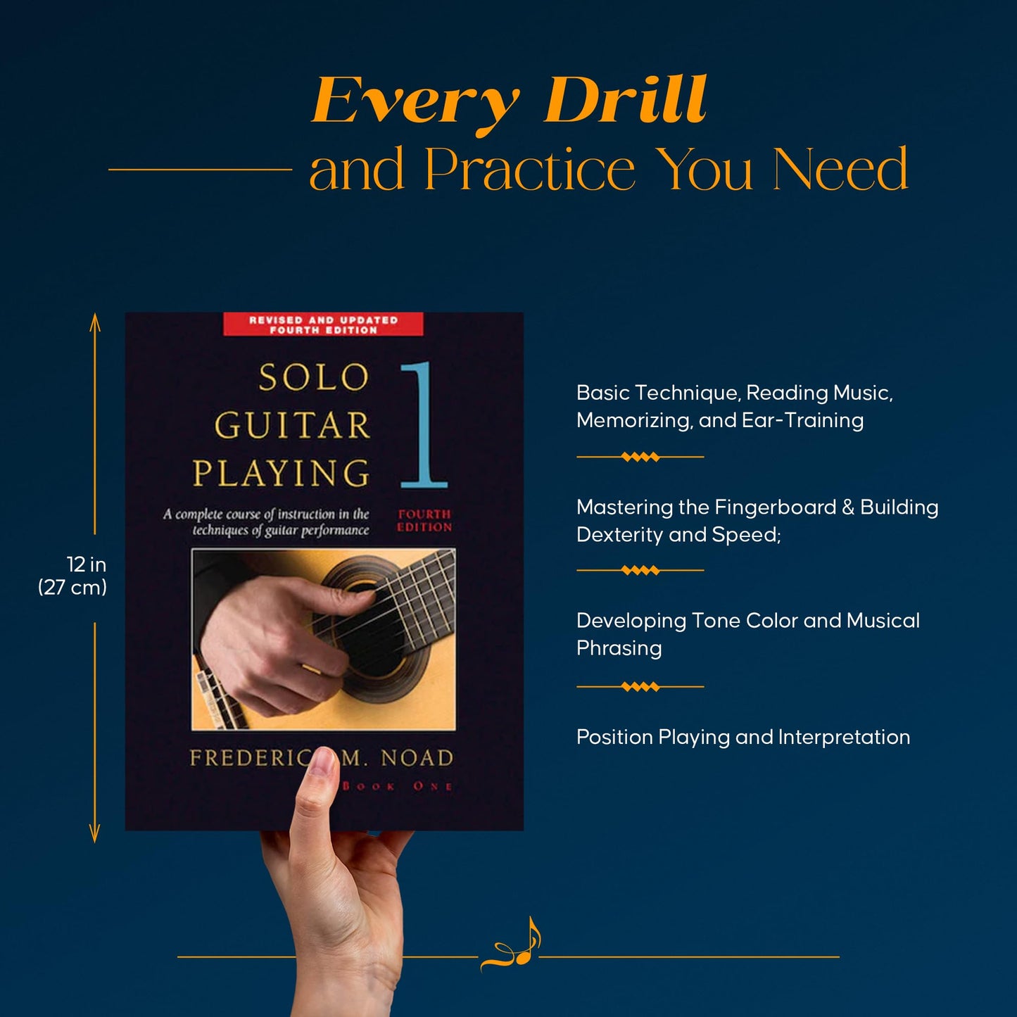 Solo Guitar Playing Book 1 Fourth Edition by Frederick Noad | Classical Guitar Method for Beginners and Students | Guitar Technique and Music Theory Book with Chords Exercises and Repertoire
