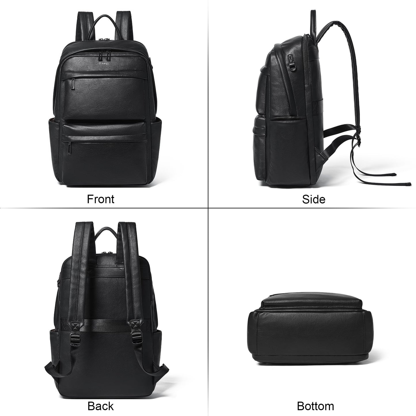 TIAMYI Vegan Leather Backpack for Women Travel Back pack with 15.6 inch Laptop Compartment, Vintage Ladies Computer Backpack, Black