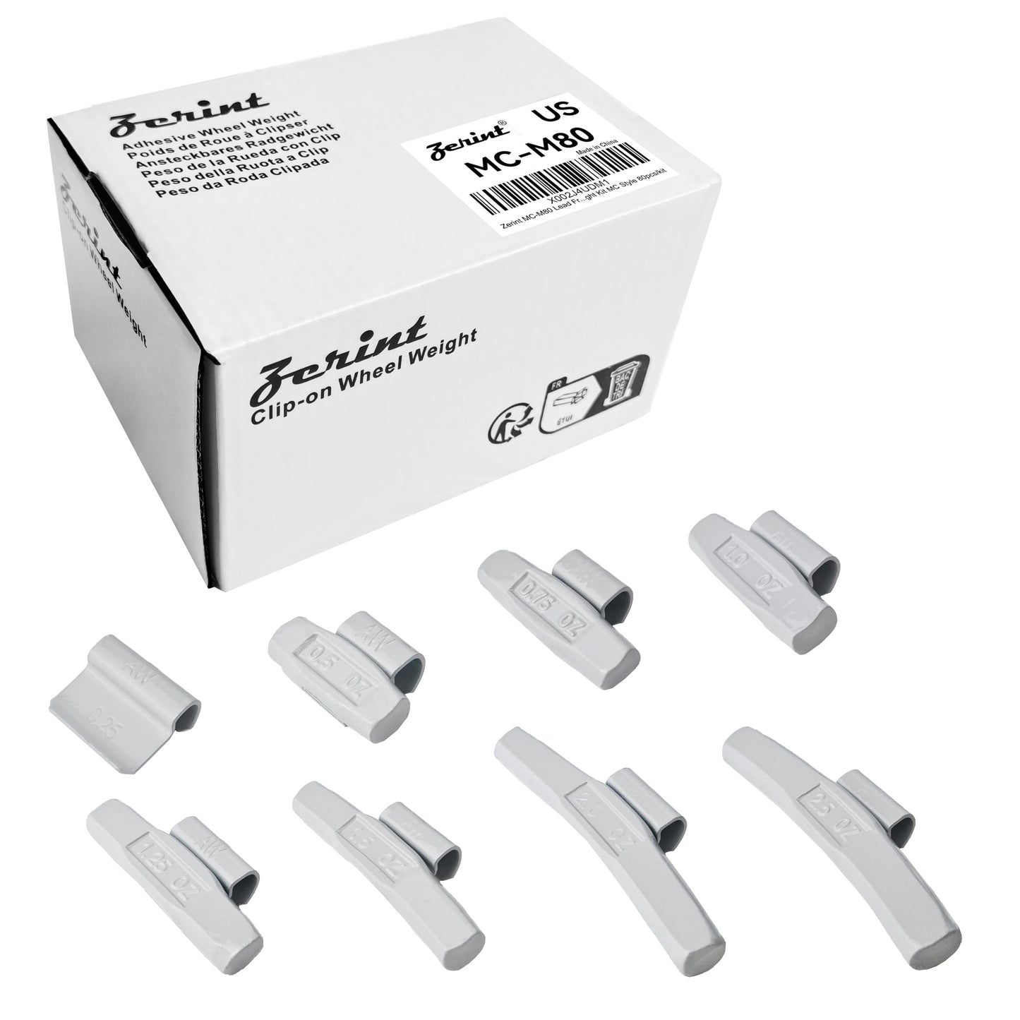 Zerint MC Style, Grey, 80pcs/kit, Wheel Weight Kit,0.25oz, 0.5oz, 0.75oz, 1oz 15pcs Each, 1.25oz, 1.5oz, 2oz and 2 .5oz 5pcs Each
