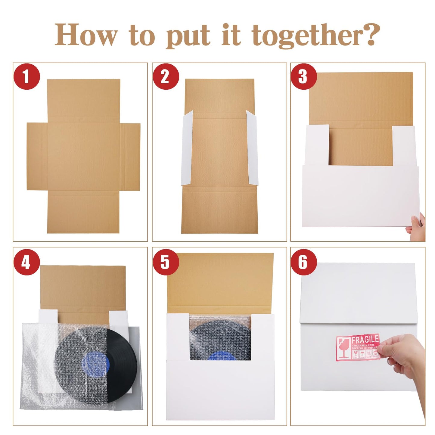 SENONAPO Set of 18 Corrugated Cardboard Boxes for Vinyl Album, 12.9 X 1" (32.4 32.4 2.5 cm), White Box, Multiple Depths Packaging, Shipping, Moving, Storage & Supplies