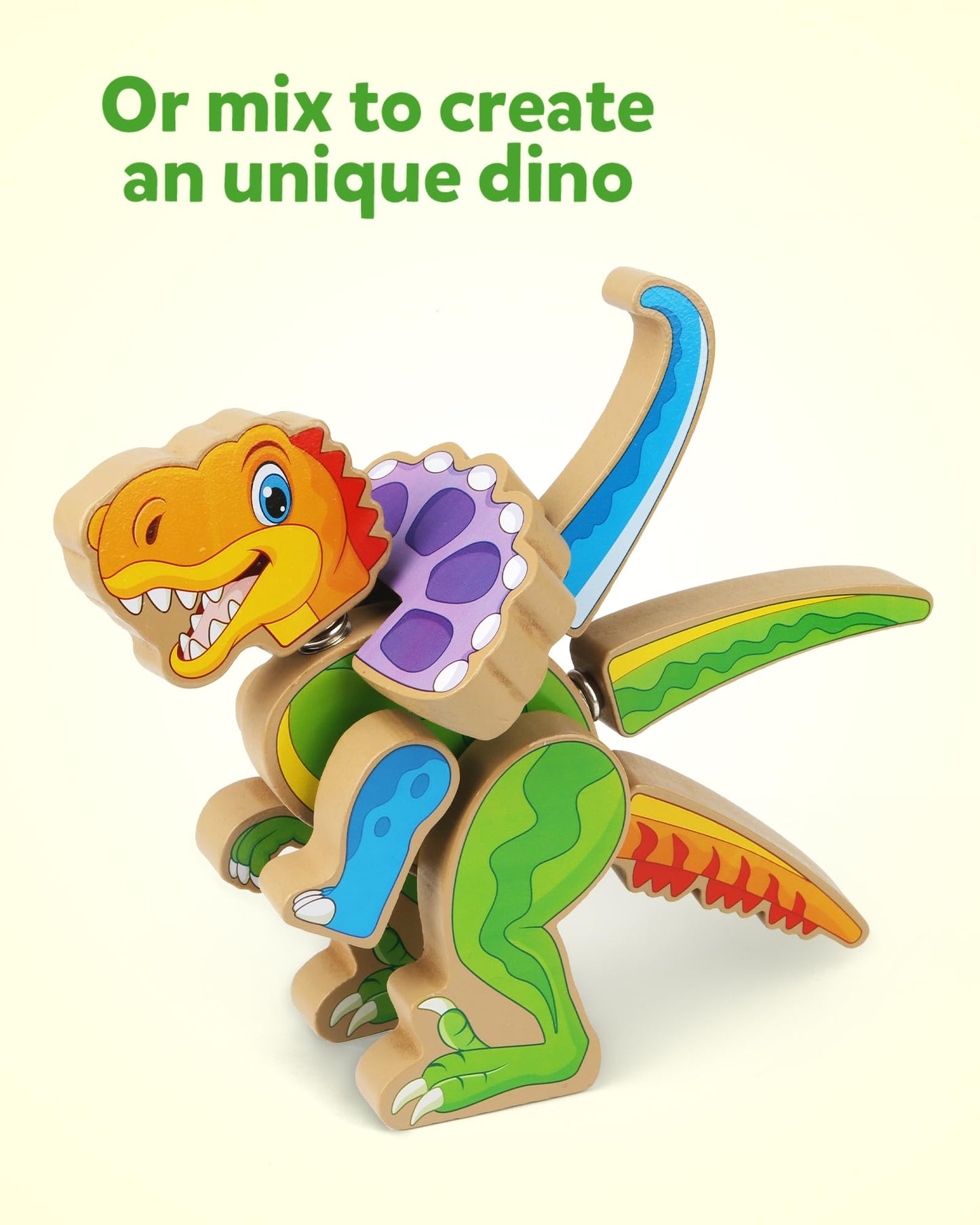 Coogam Build Your Own Dinosaurs Toy, Snap Together Building Dinosaurs Playset, Wooden STEM Take Apart Dinosaur Builder, Fine Motor Building Toy Gift for 3 4 5 Years Old Kids