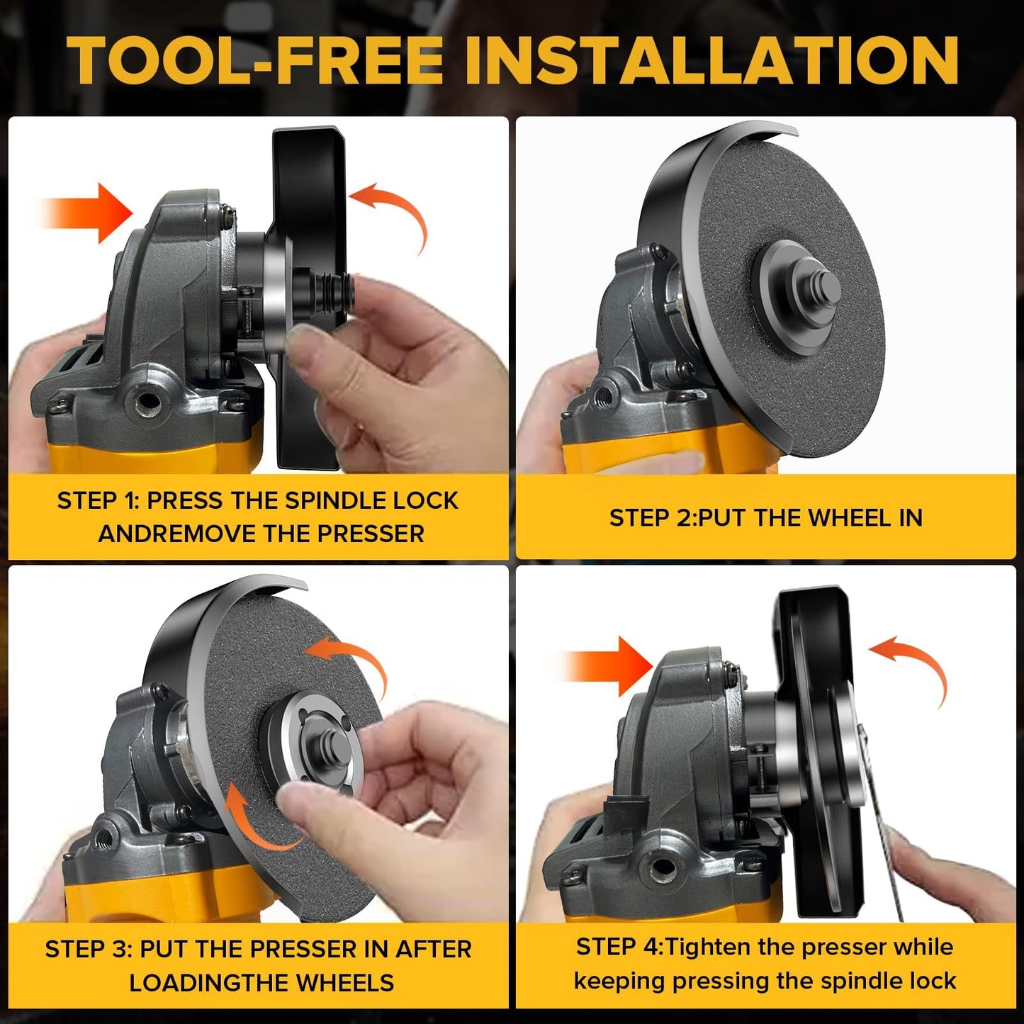 Cordless Angle Grinder Compatible with Dewalt 20V Max Battery, 10000RPM Brushless Motor, Electric Grinder Power Tools, 4-1/2" Blades for Cutting Griding Polishing (Battery Not Included)