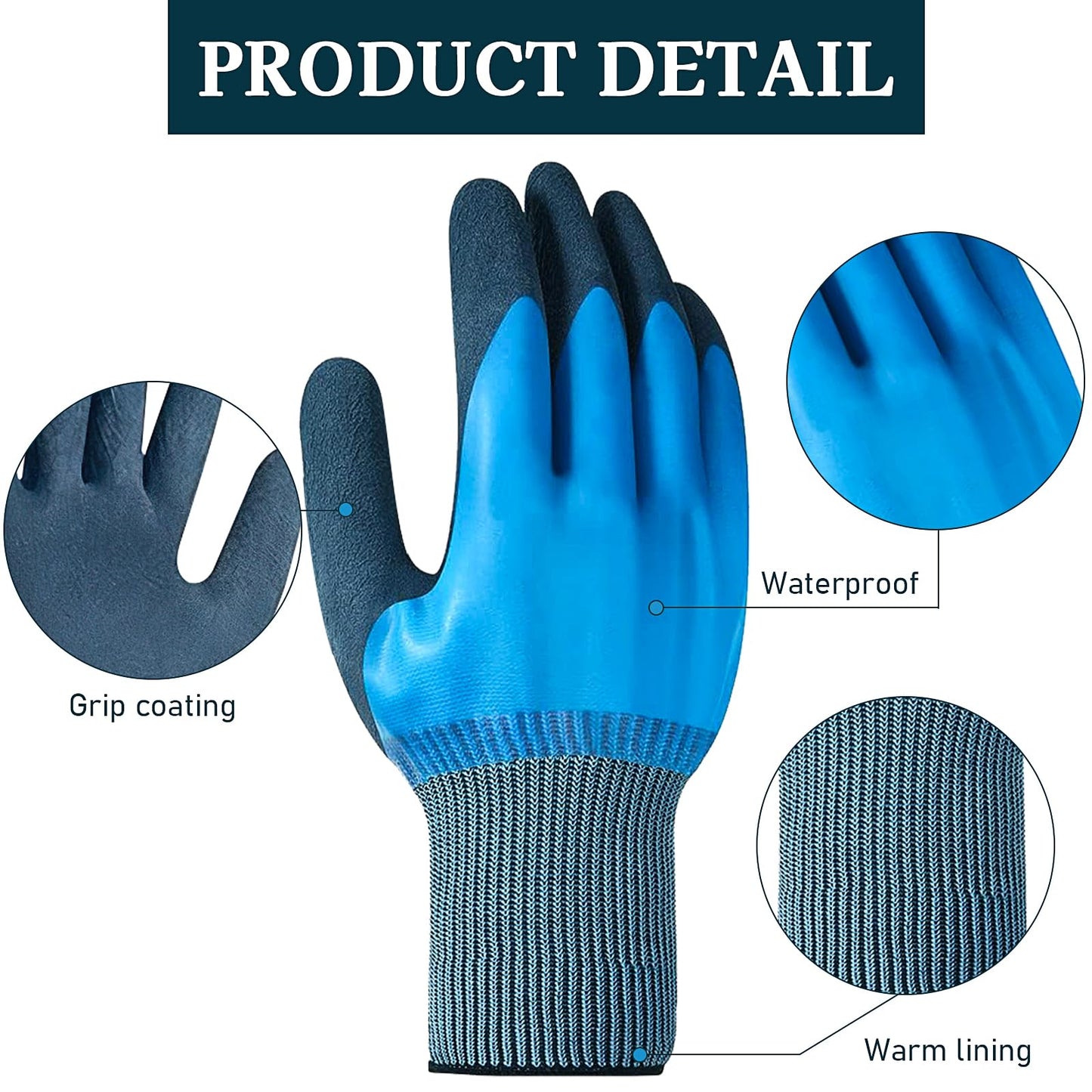 12 Pairs Waterproof Work Gloves, Double Coated Working Gloves Non-slip Working Gloves Bulk, Work Gloves with Grip for Gardening Car Cleaning Fishing