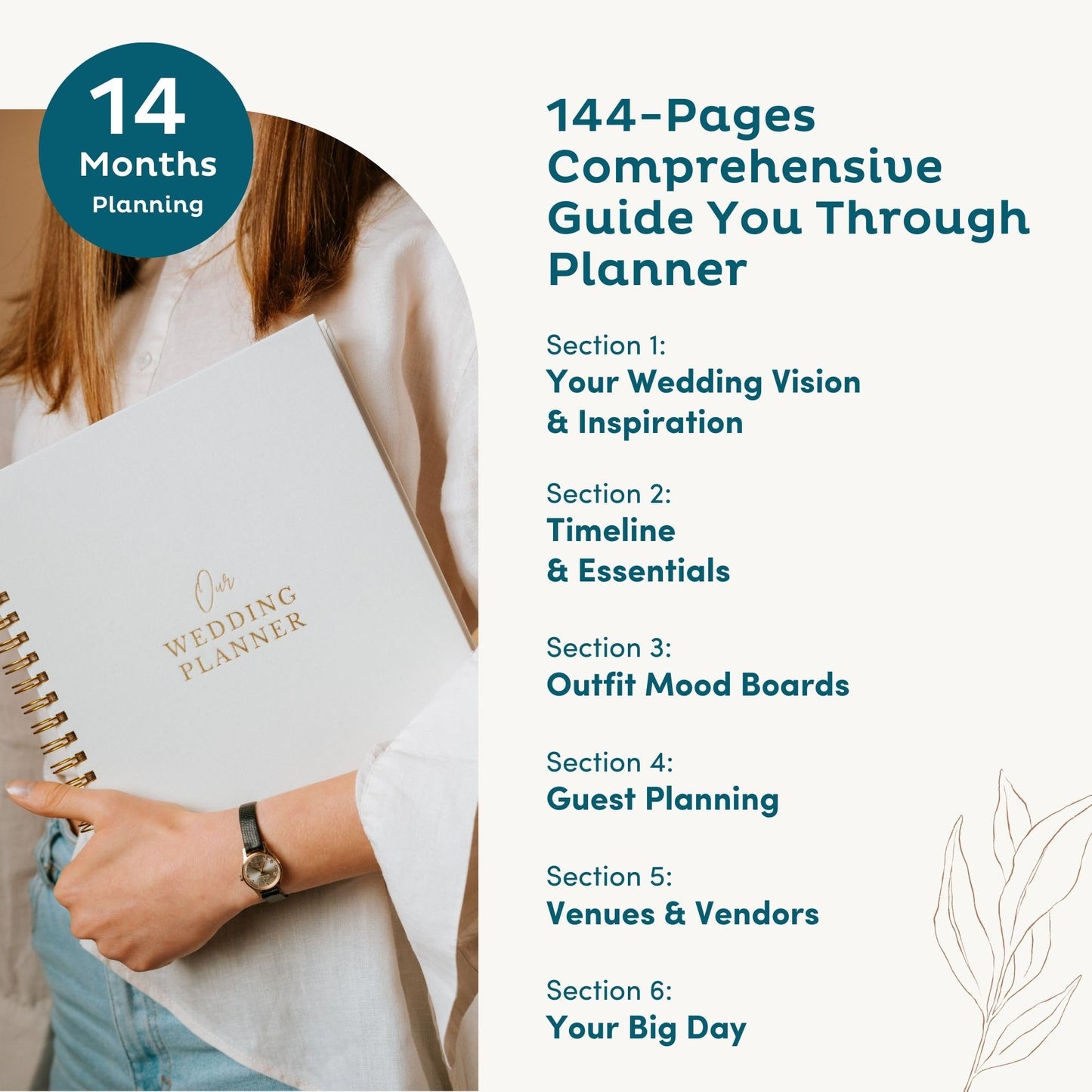 Timeless Premium Linen Wedding Planner Book and Organizer – Wedding Planning Book, Comprehensive Keepsake & Countdown Binder, Perfect Engagement Gift for Women, 11" x 9" (Cream)