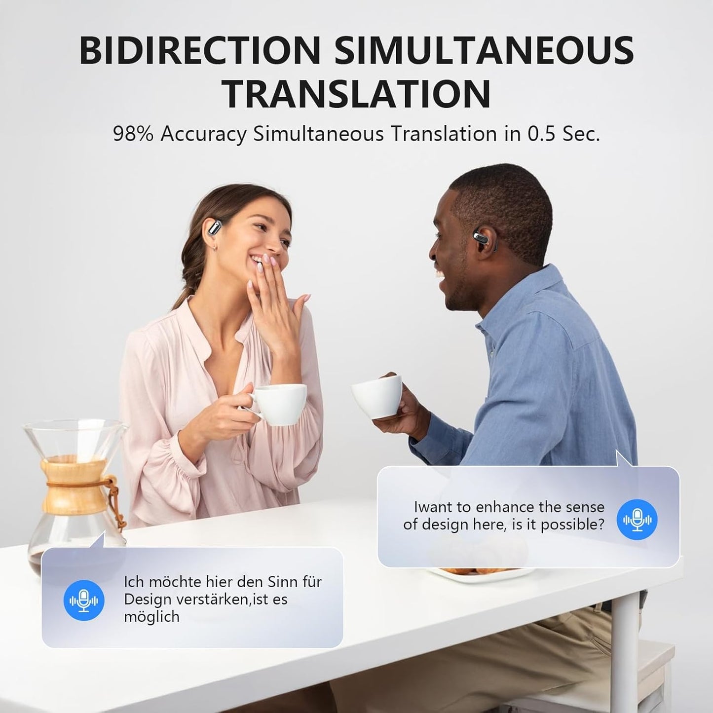 AI Translation Earbuds Real Time, Translator Headphones 144 Languages & Accents, Audifonos Traductores Inglés Español,Translating Device, Translate Ear Buds for Travel Learning with Charging Cradle