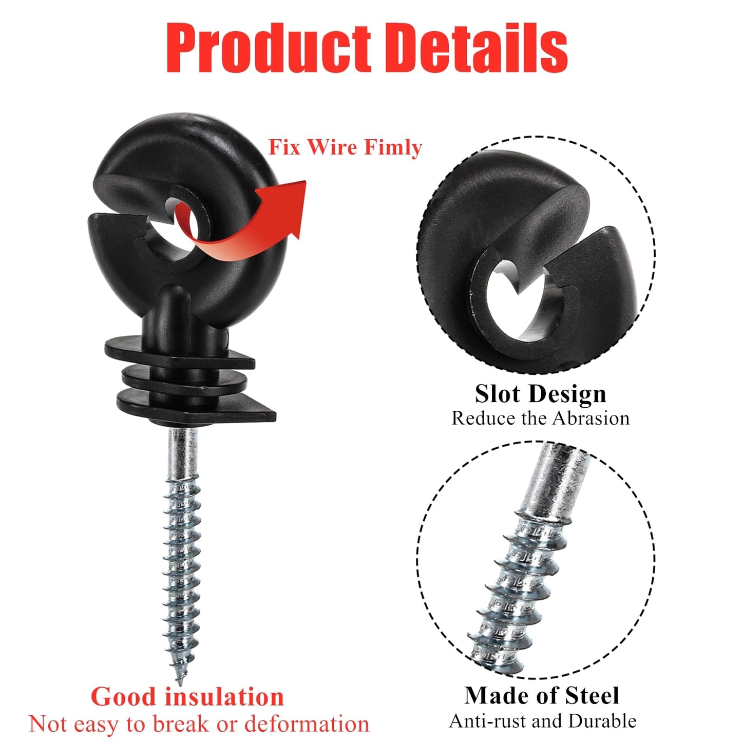 Cididu 120 Pack Electric Fence Insulator, Fence Ring Post Insulator, Screw-in Insulator with Insulator Socket Tool, Wood Post Insulator Grid System Accessories for Farm Animal Agricultural Fencing