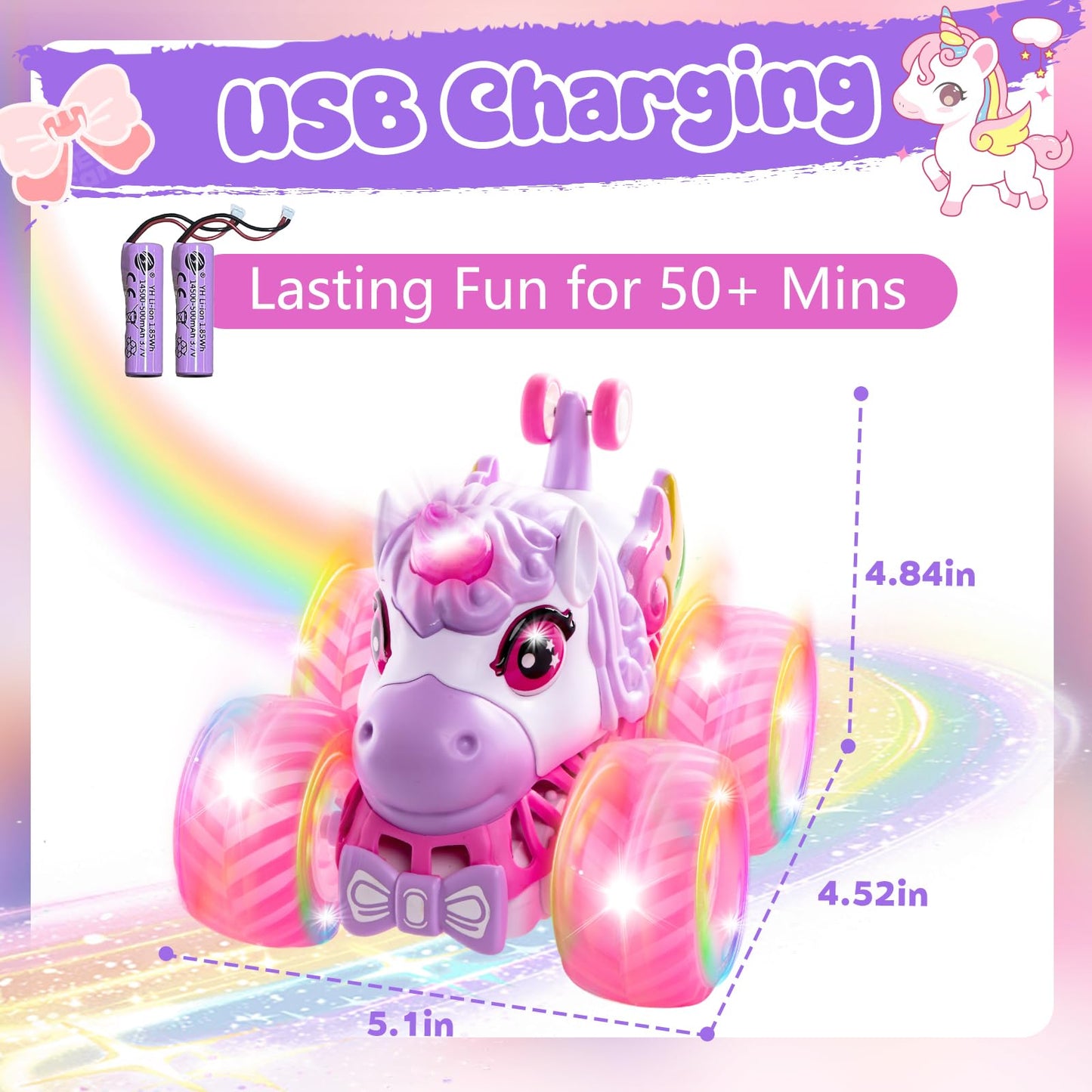 Remote Control Car Unicorn Monster Trucks for Girls 360° Rotating 4WD Stunt RC Cars with LED Lights and Music, 2.4GHz Toy Various Terrain Pink RC Cars Birthday Gifts for Kids Girl Age 3-10 (LY-023)