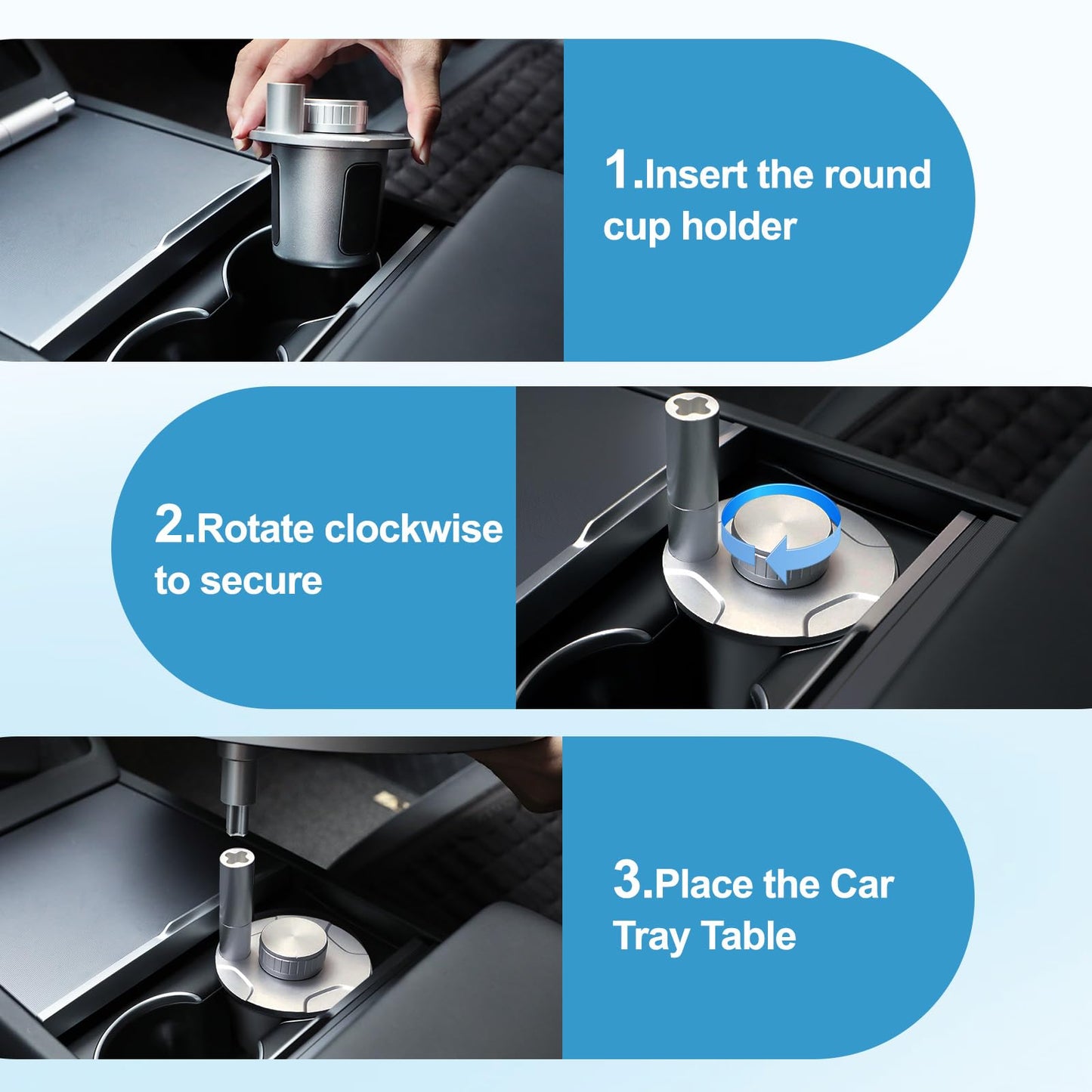 Car Tray Table & Car Desk for Laptop with 2 Risers and Anti-Slip Pad, 360° Rotating Cup Holder for Working and Eating Compatible with Tesla Model 3/Y/S, Ford F150/Explorer/Maverick & Most Vehicles/EV