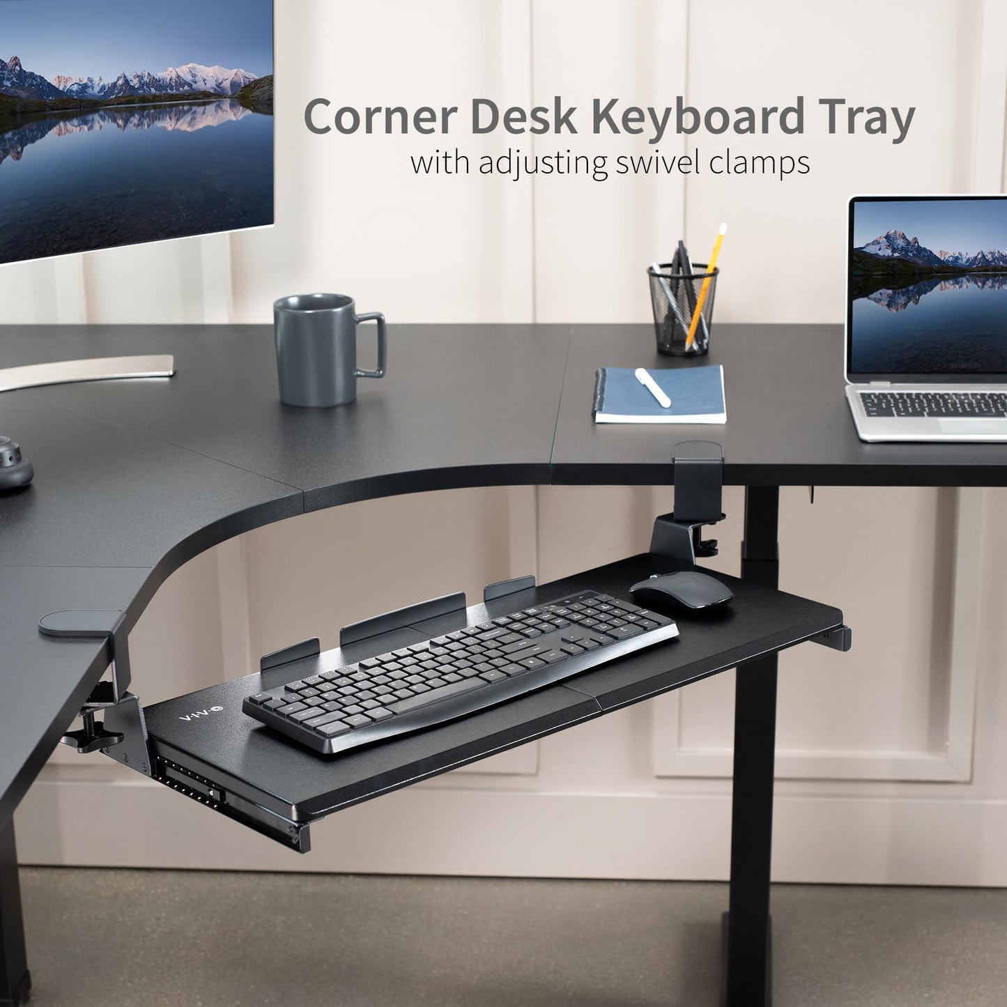 VIVO Clamp-on Computer Keyboard & Mouse Under Desk Slider Tray for Corner Desks