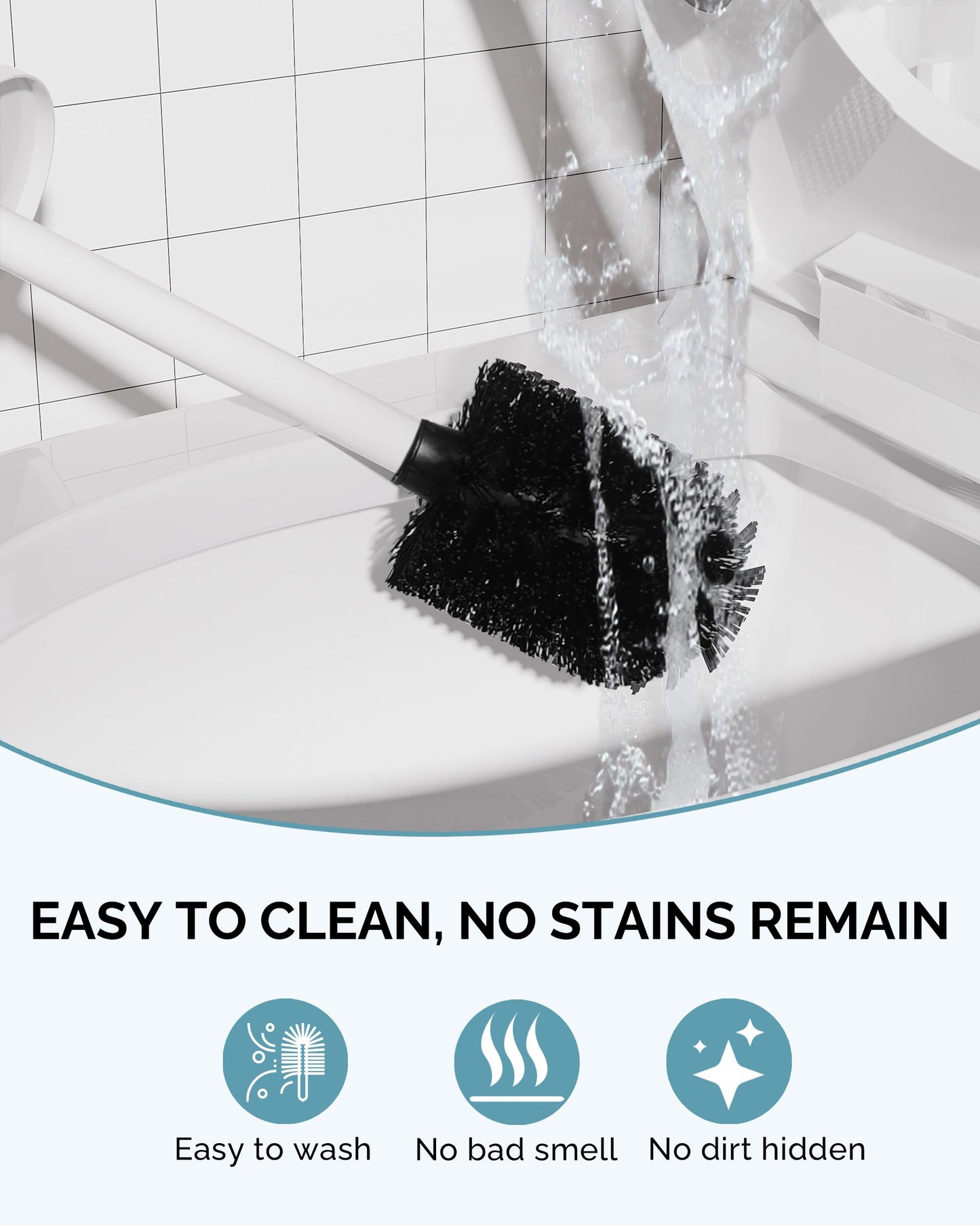WZKALY Toilet Brush and Holder Set, Toilet Bowl Brush with Caddy for Bathroom, Toilet Cleaner Brush with Stainless Steel Handle & Durable Bristles, Splash Proof（1 Pack, White）