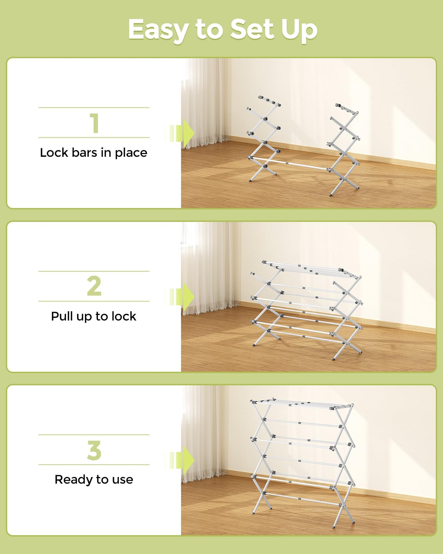 APEXCHASER Clothes Drying Rack, Expandable Drying Rack Clothes, Collapsible 3 Tiers Foldable Laundry Rack Indoor, for Baby Clothe Towels Bibs, White, 37.6inch