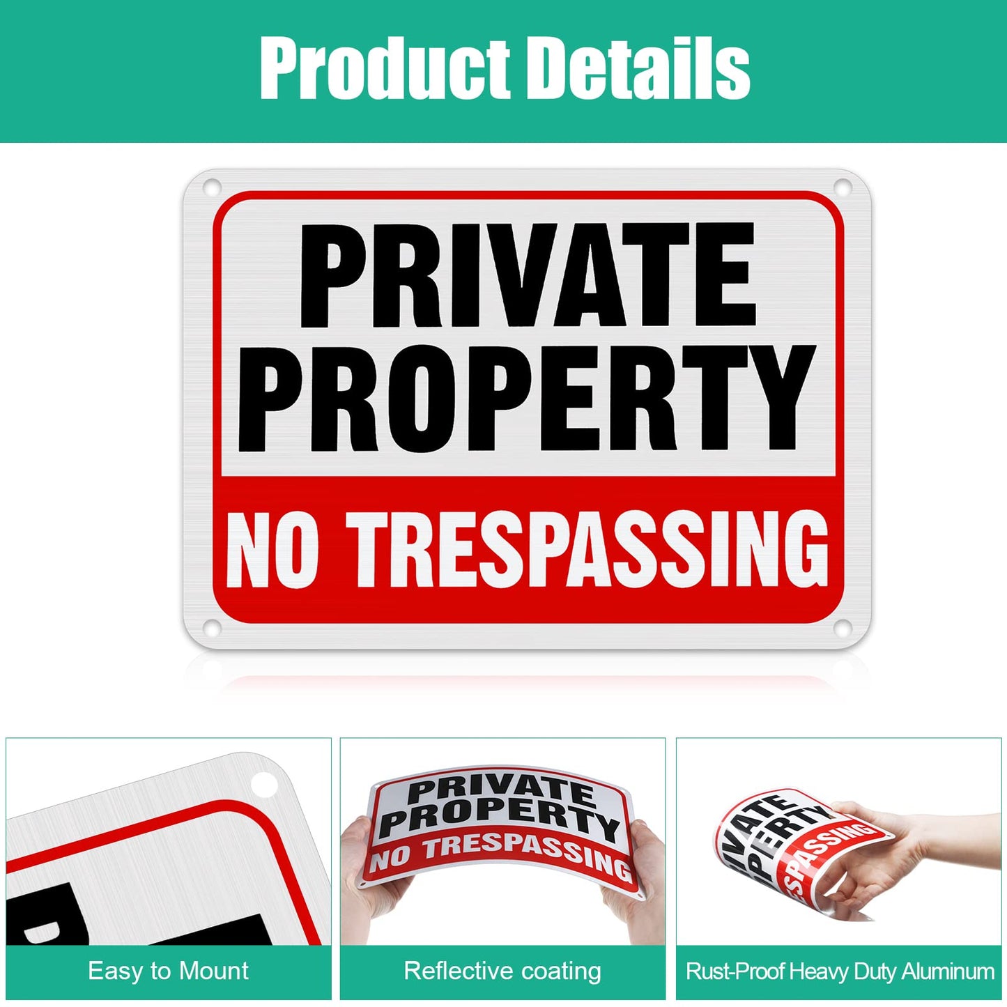 LEIFIDE 12 Pcs No Trespassing Signs Private Property Metal Reflective Aluminum No Trespassing Weatherproof Warning Signs for Property Security Outdoor Yard Home, 7 x 10 Inch(Red, Black, White)