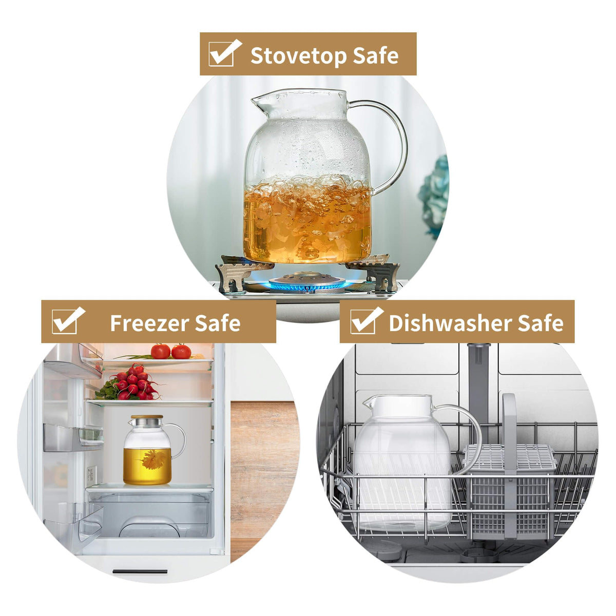 Large Glass Teapot with Infuser, Stovetop Safe, Thickened Heat Resistant Borosilicate Glass, 68 fl oz Glass Tea Kettle with Bamboo Lid