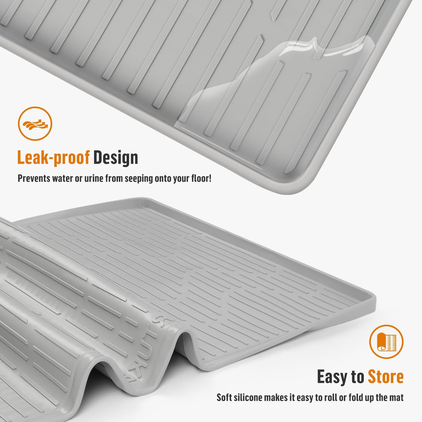 Bartuke Silicone Cat Litter Mat, 24" x 24" Large Cat Litter Box Mat Litter Trapping Mat for Scatter Control, Waterproof, Soft on Kitty Paws, Clean Floor (Grey)