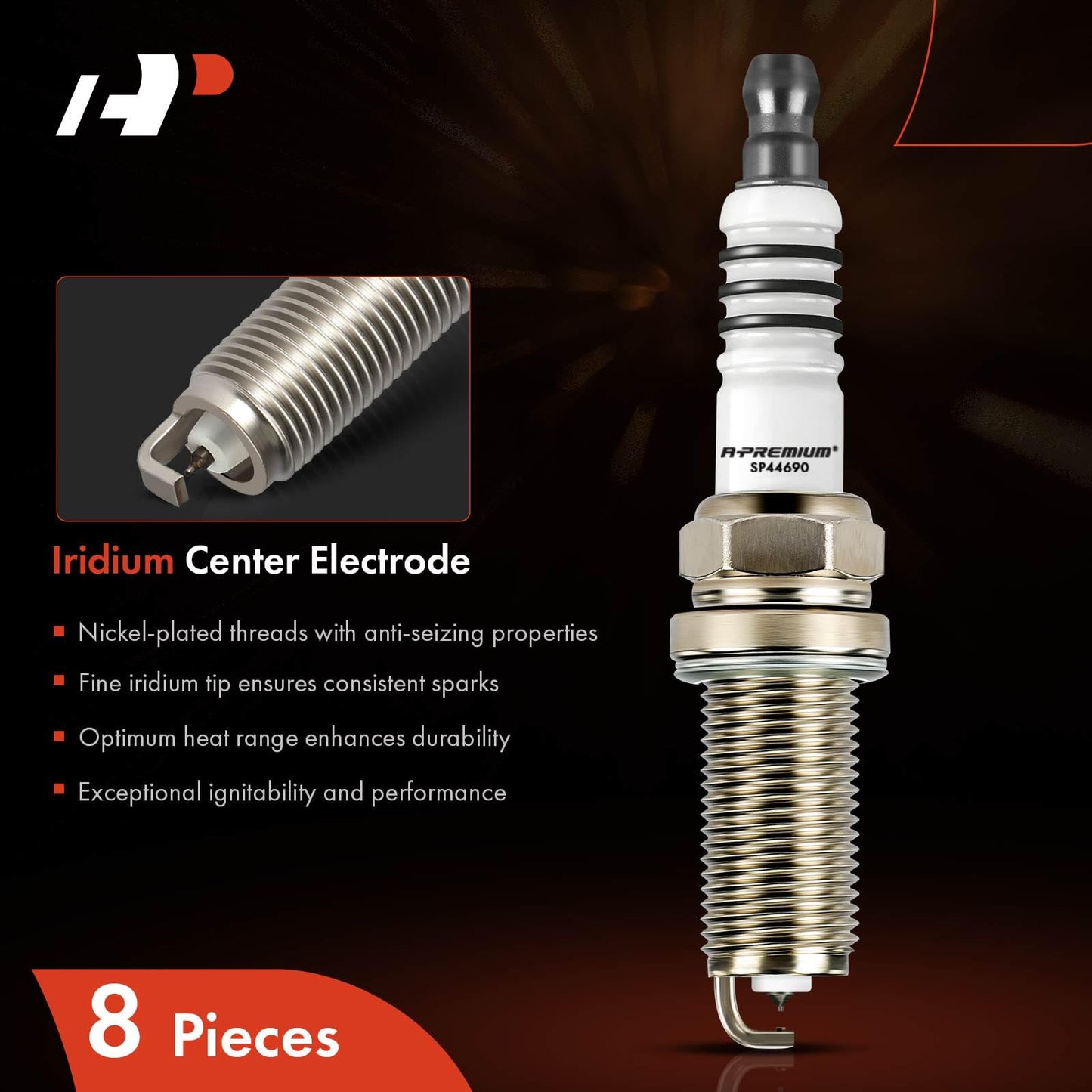 A-Premium 8PCS 4469 Iridium Platinum Spark Plugs Compatible with Nissan Titan, Pathfinder & Jeep Grand Cherokee & Ram 1500 & Dodge Ram & Chrysler 300 & Hyundai Genesis, 4.6L-5.7L, 2002-2020
